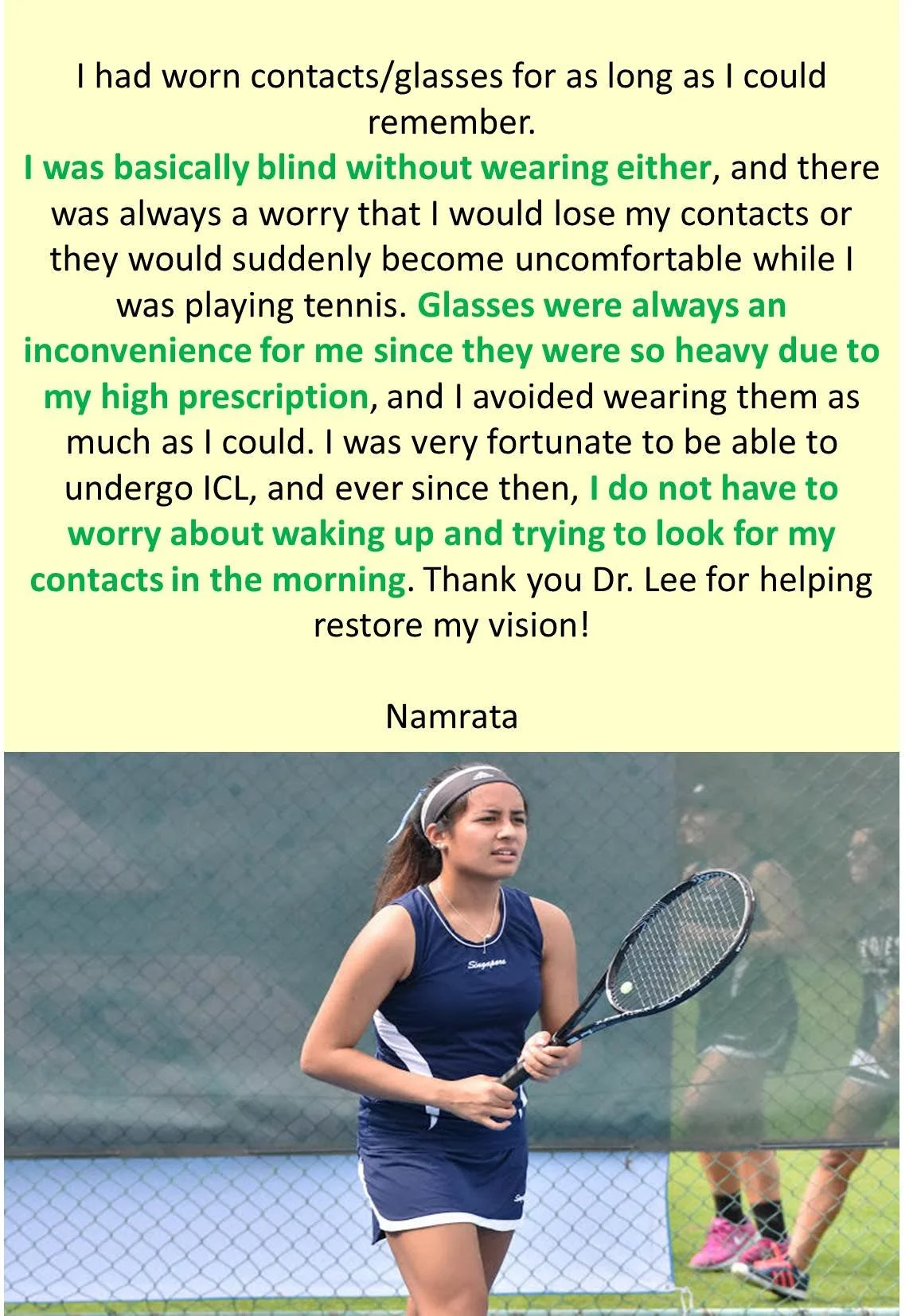 tennis player no longer wearing glasses