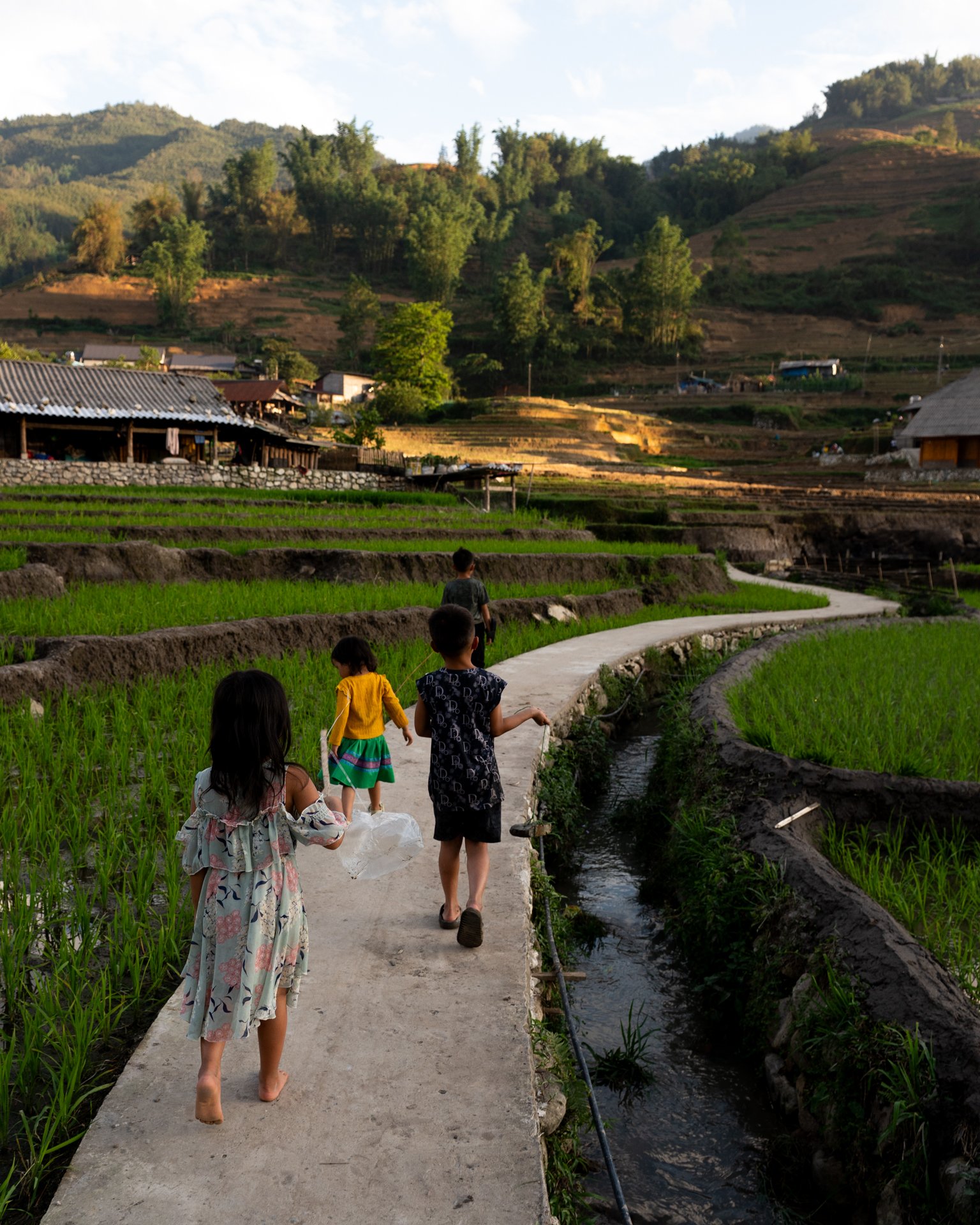 Locals and their rice-field houses