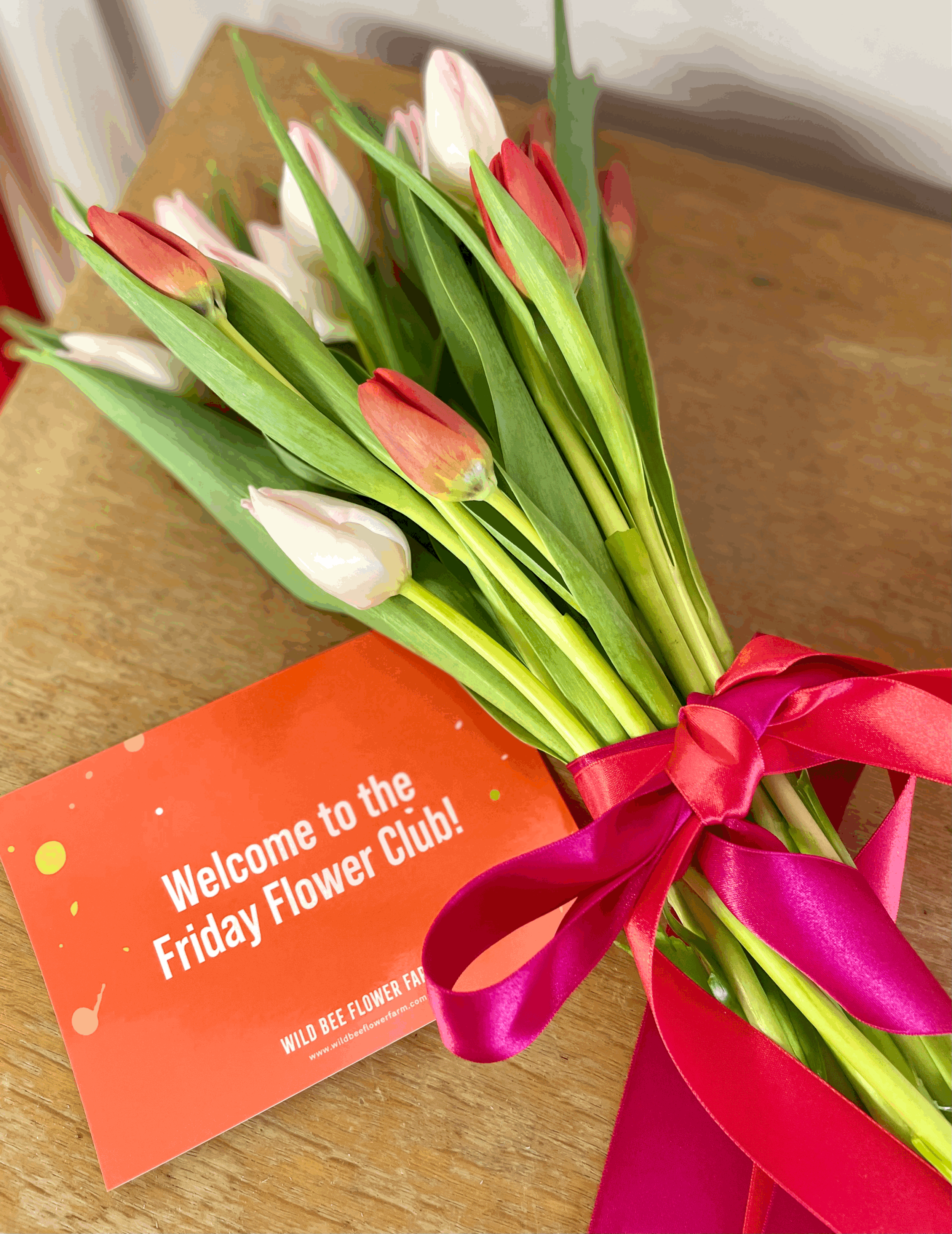 British grown tulips for Valentine's Day. Subscription flower service, a special valentines gift for york and surrounding areas