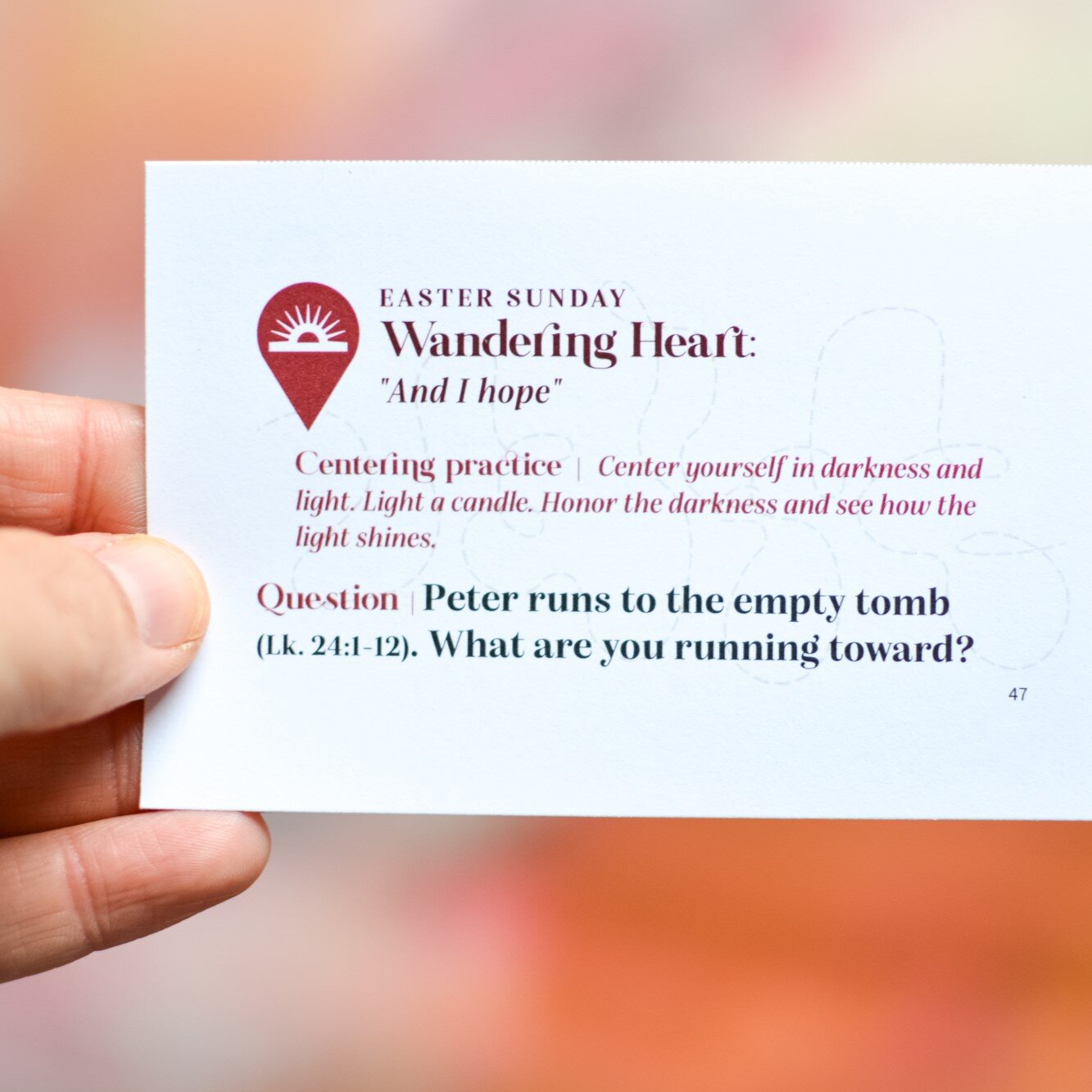 God of the garden, just as Peter ran toward you on that Easter morning, I too am running. I am running toward a stronger sense of self. I am running toward my call. I am running toward deeper relationships and deeper faith. I am running into the arms