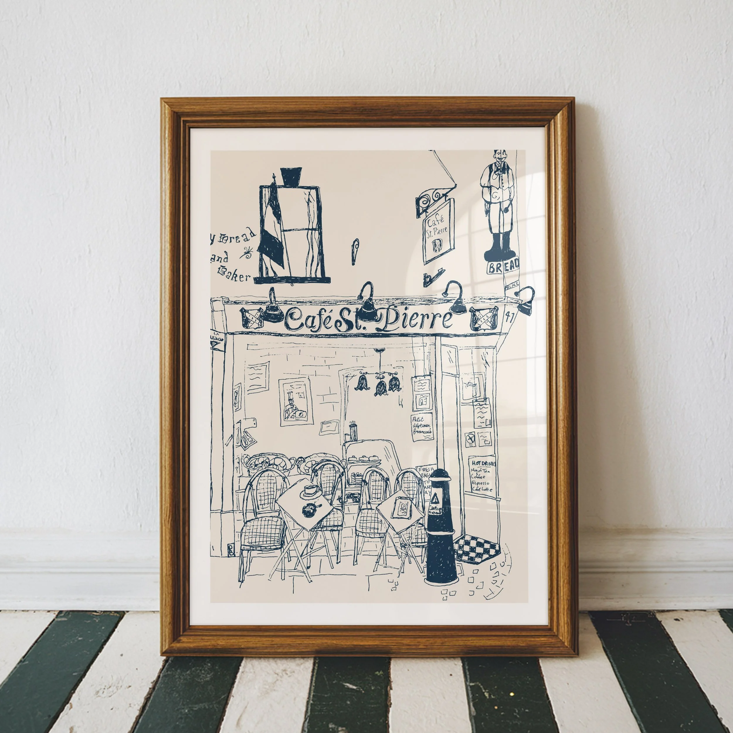 Travel print art of a cafe in paris by Pascale Berkowitz wall art for home decor