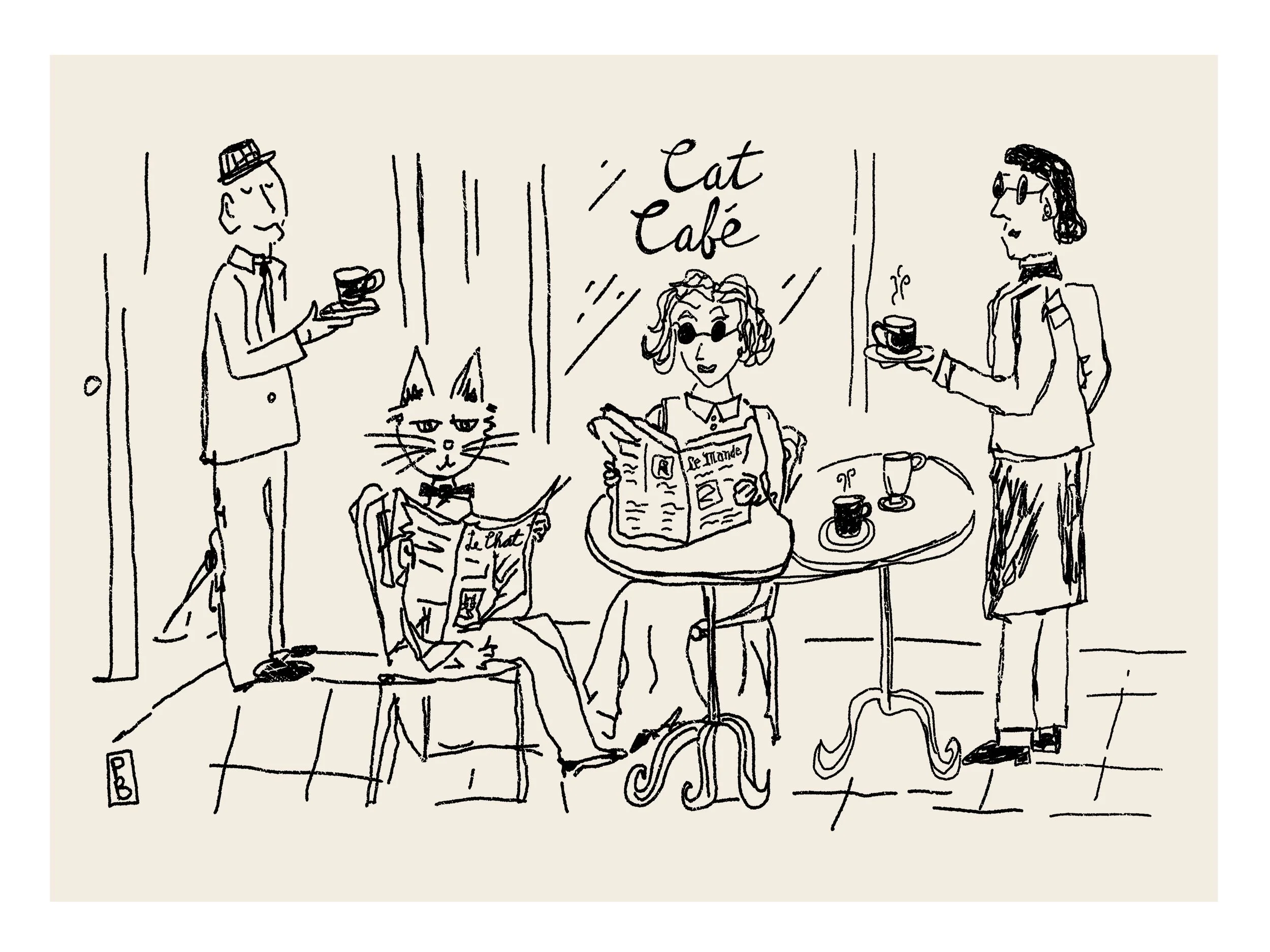 Cat Cafe Illustration by Pascale Berkowitz
