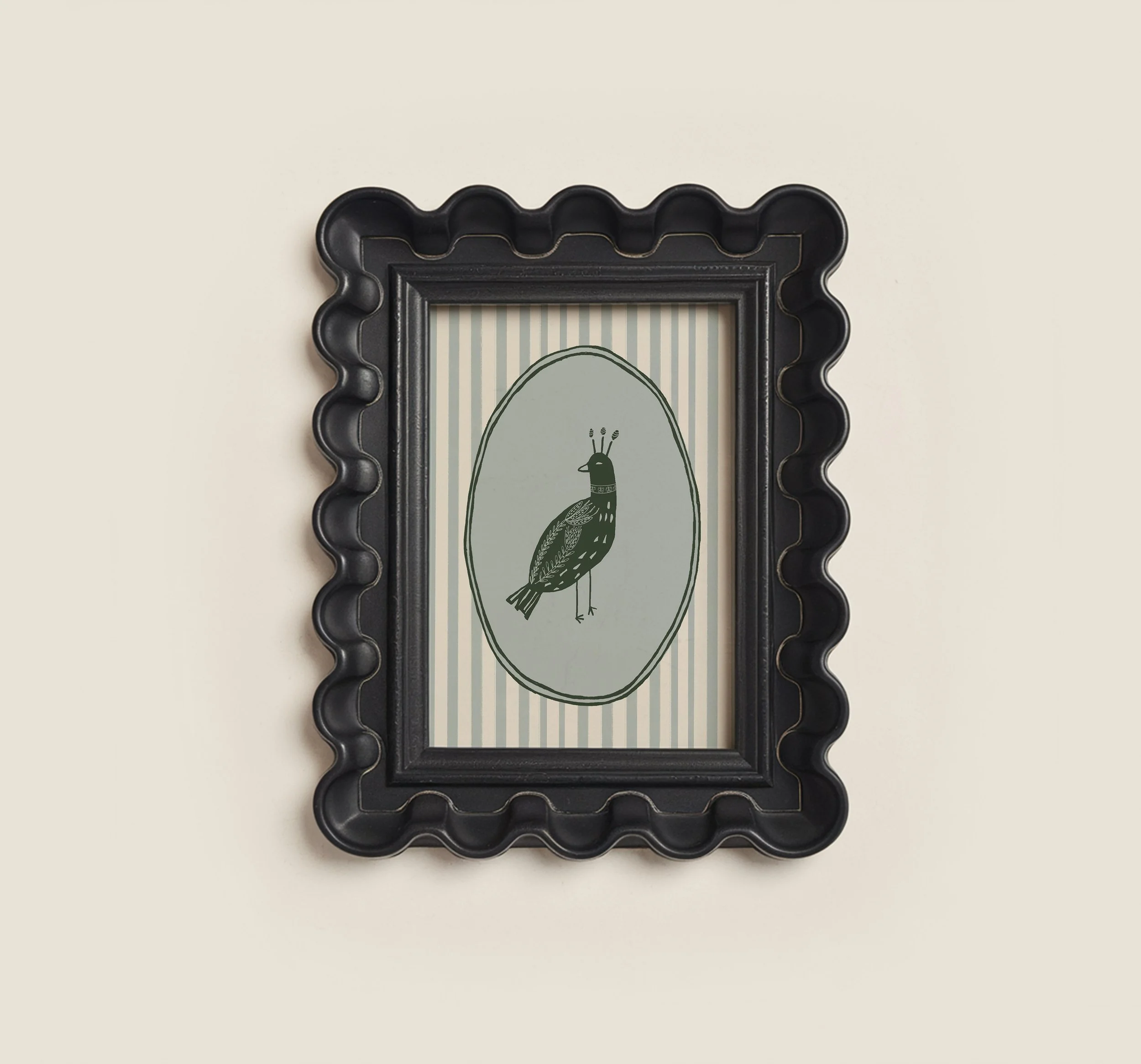 Bird folk art on stripes framed