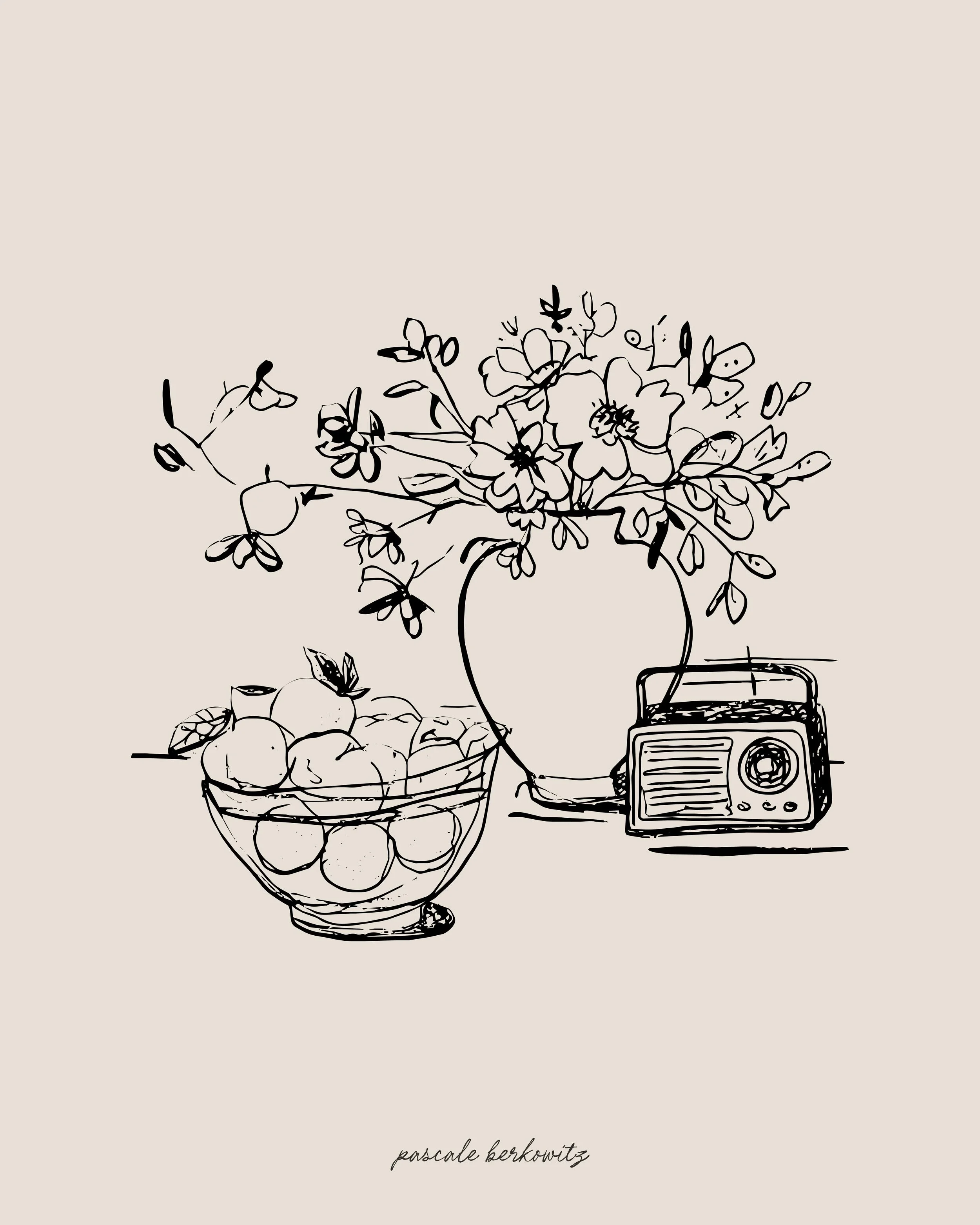 bowl of oranges and radio sketch