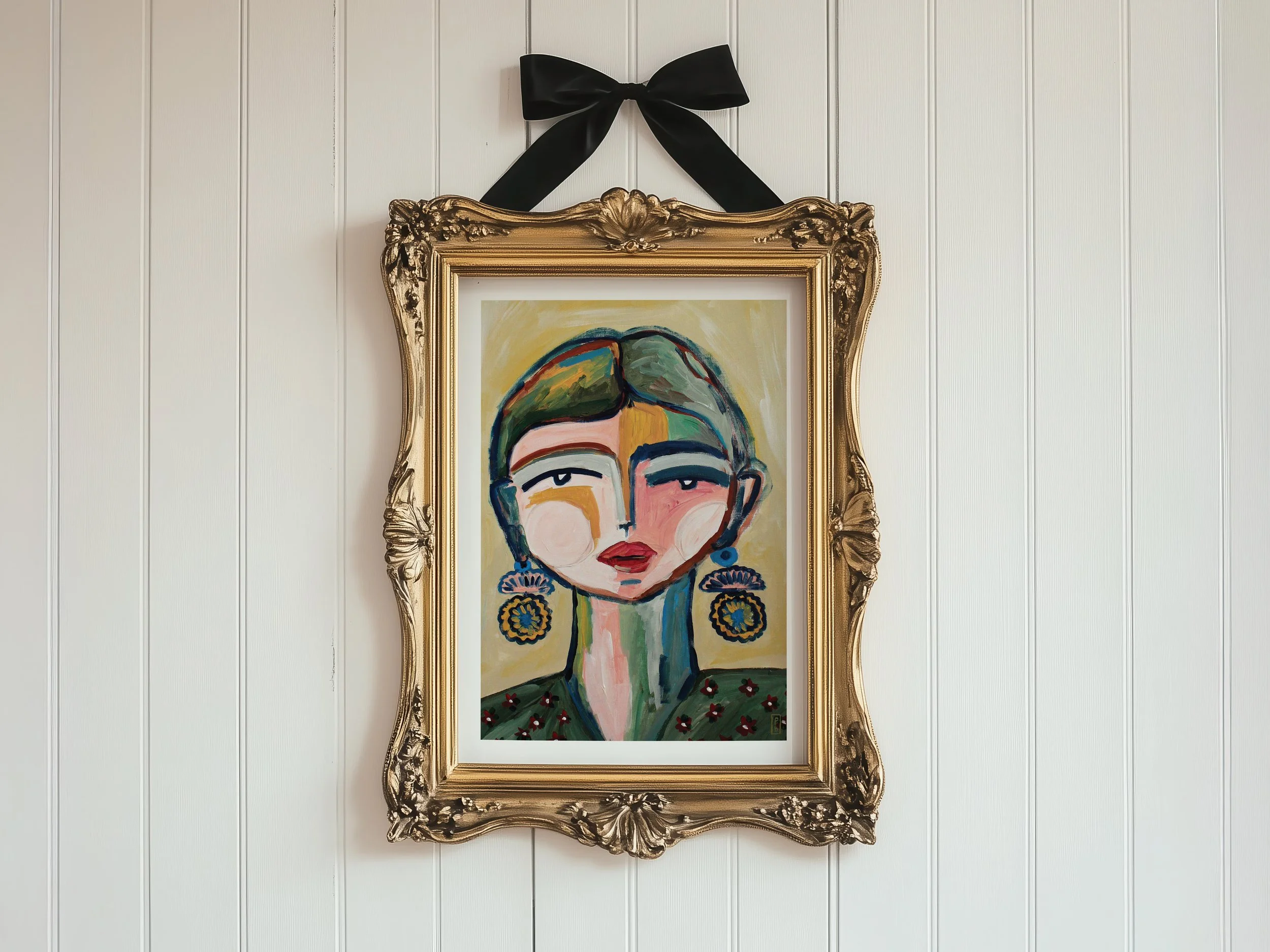 Feminine prints from original acrylic painting of an abstract portrait framed