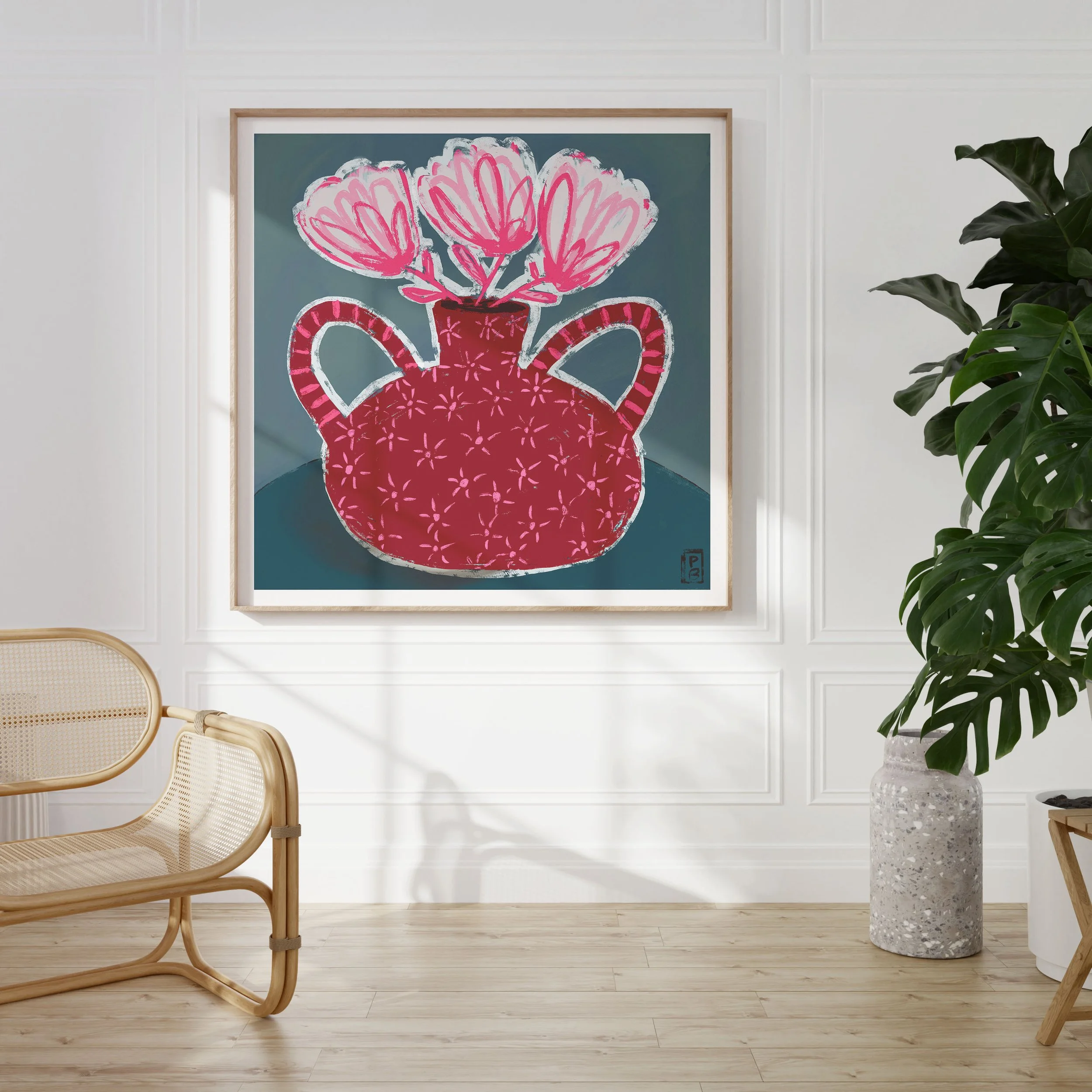 Floral vase art print framed