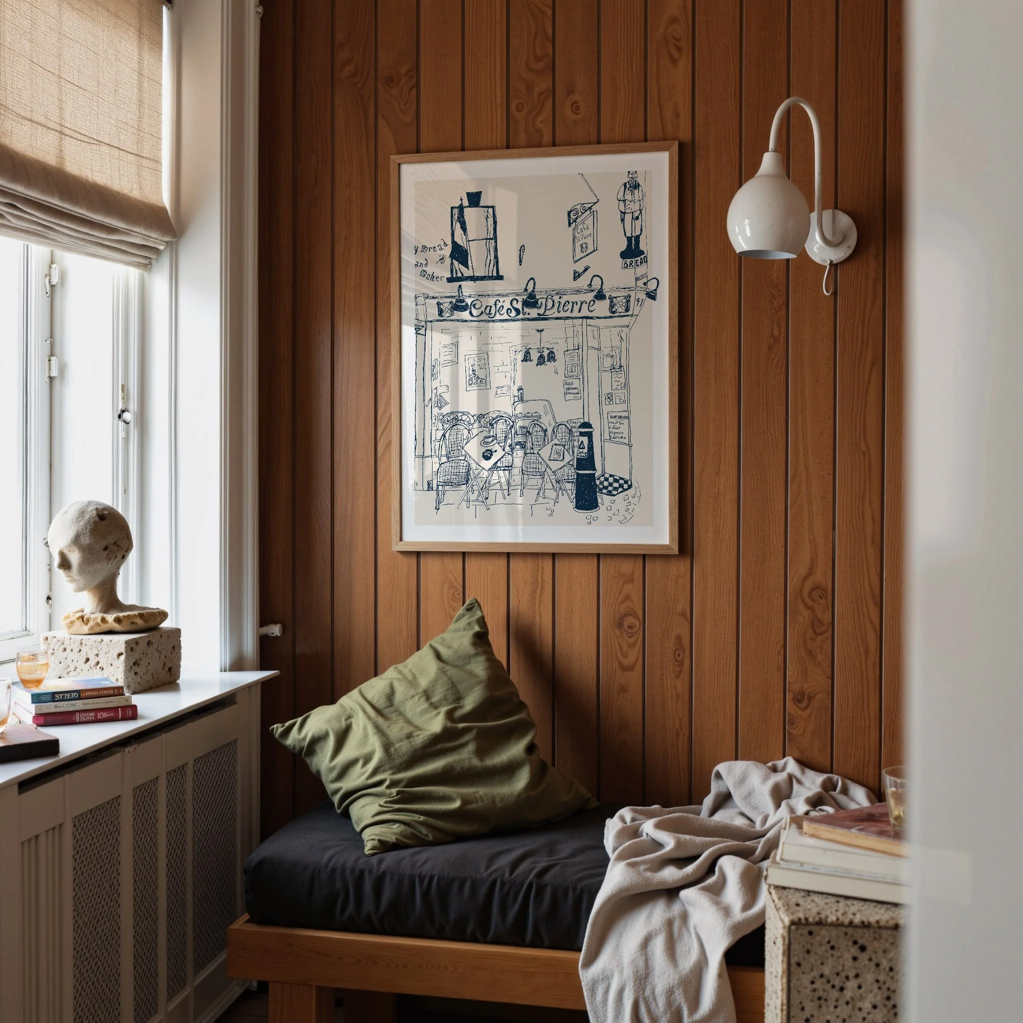 Travel print art of a French cafe by Pascale Berkowitz wall art for home decor