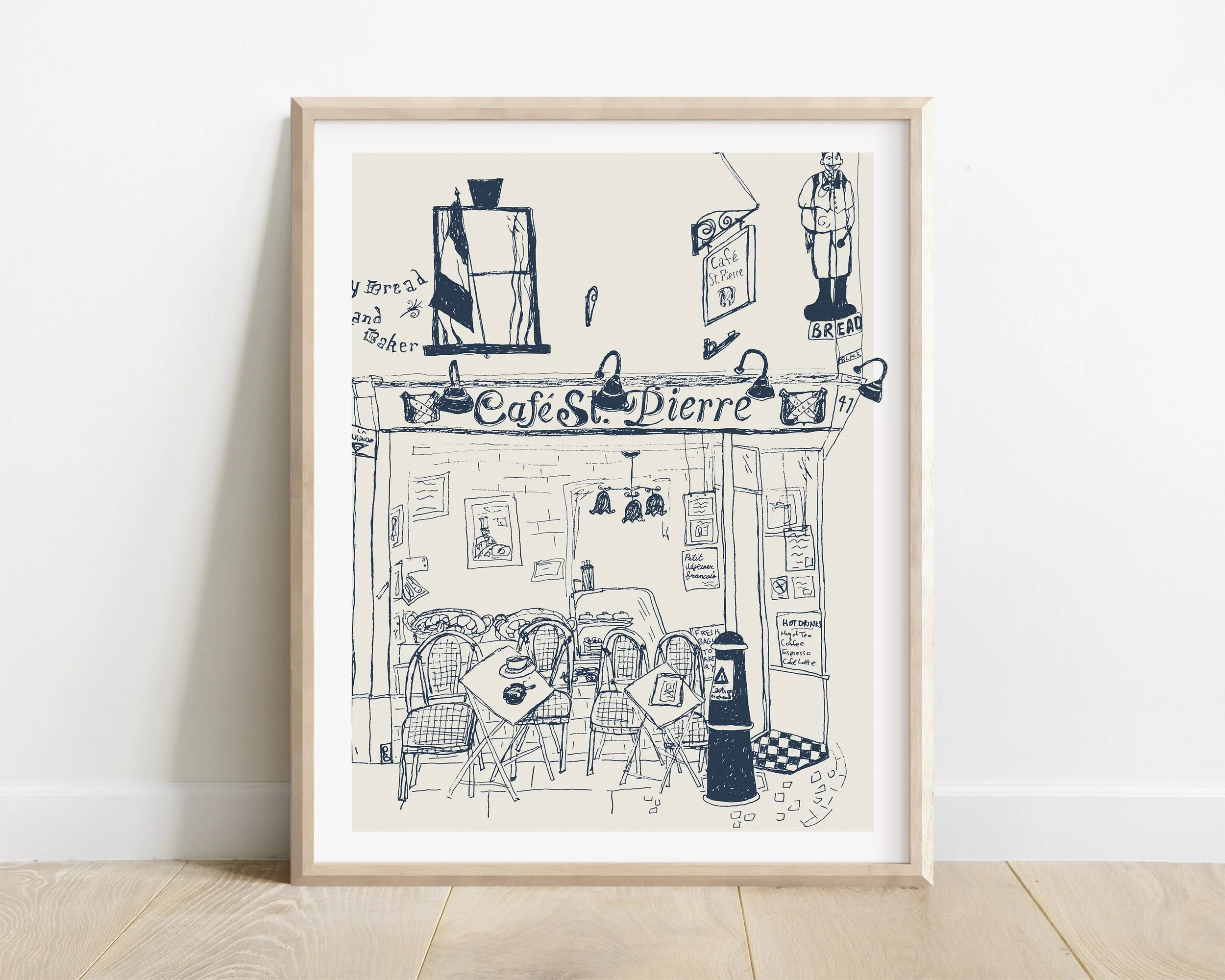 Travel print art of a cafe in paris by Pascale Berkowitz wall art for home decor