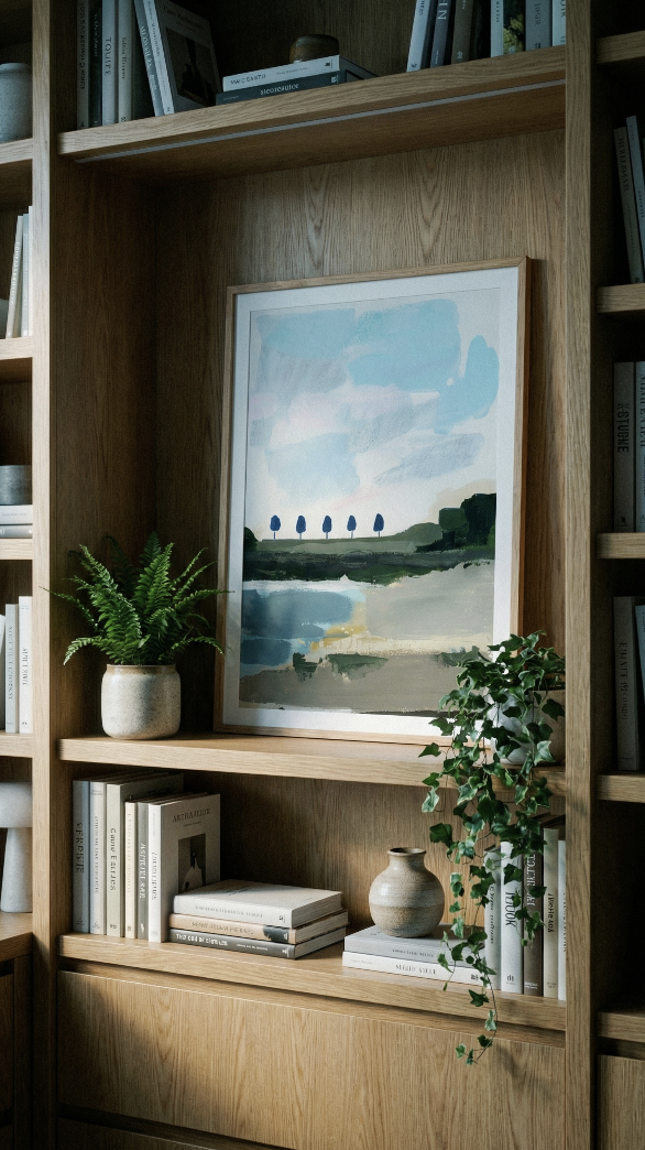Landscapes illustrations print of shore lines framed for living room decor