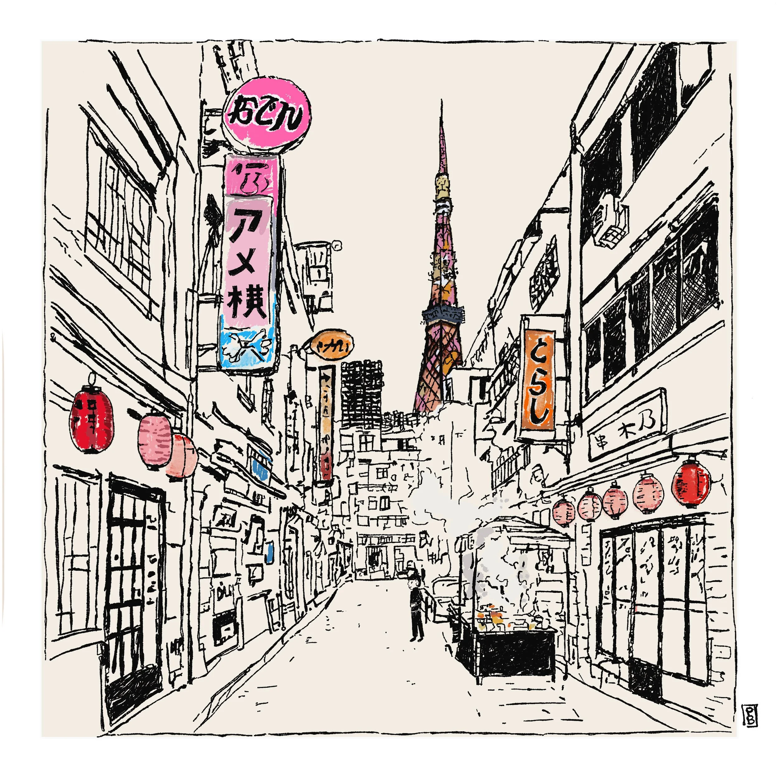 Tokyo travel art by Pascale Berkowitz