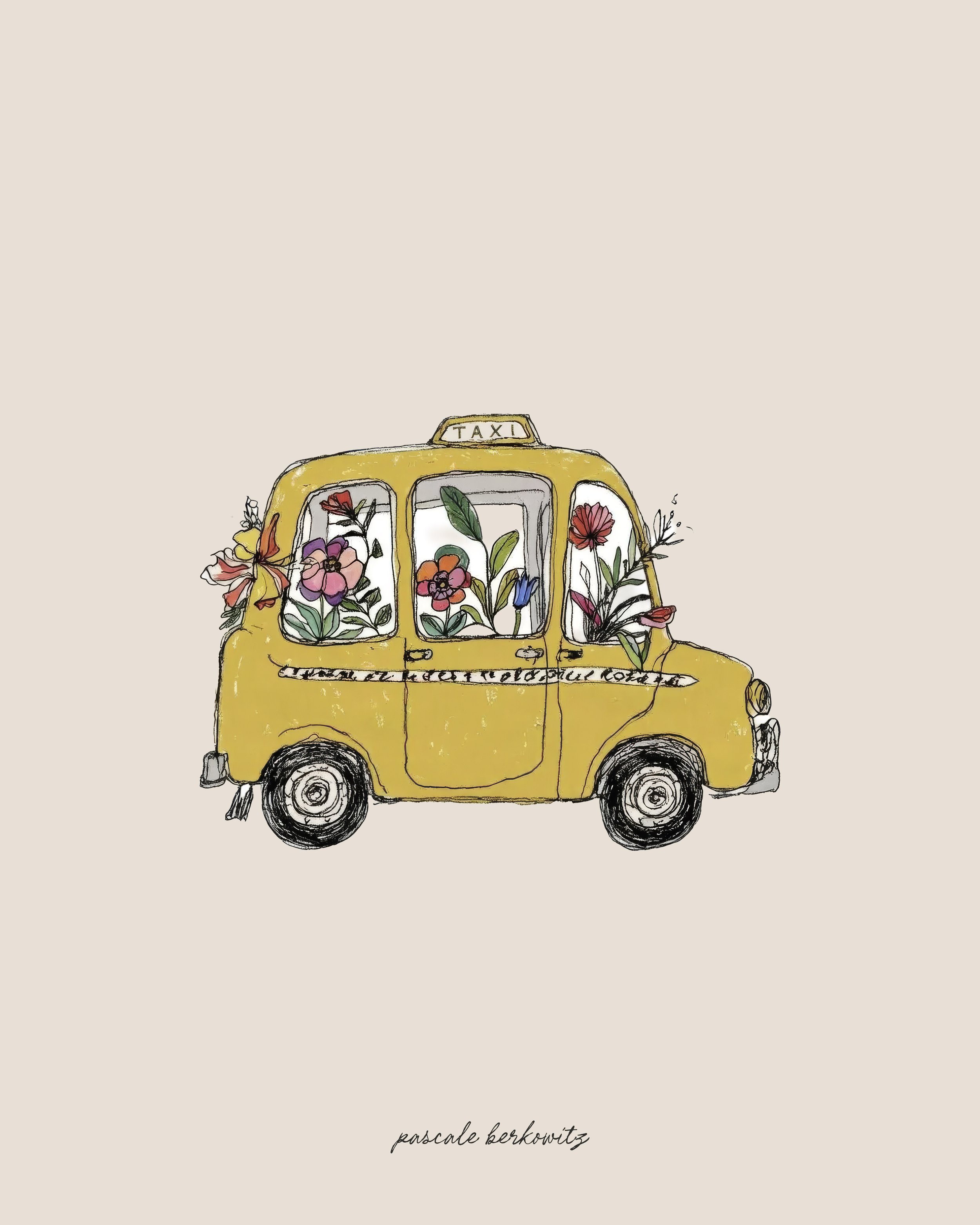 taxi new york flowers art