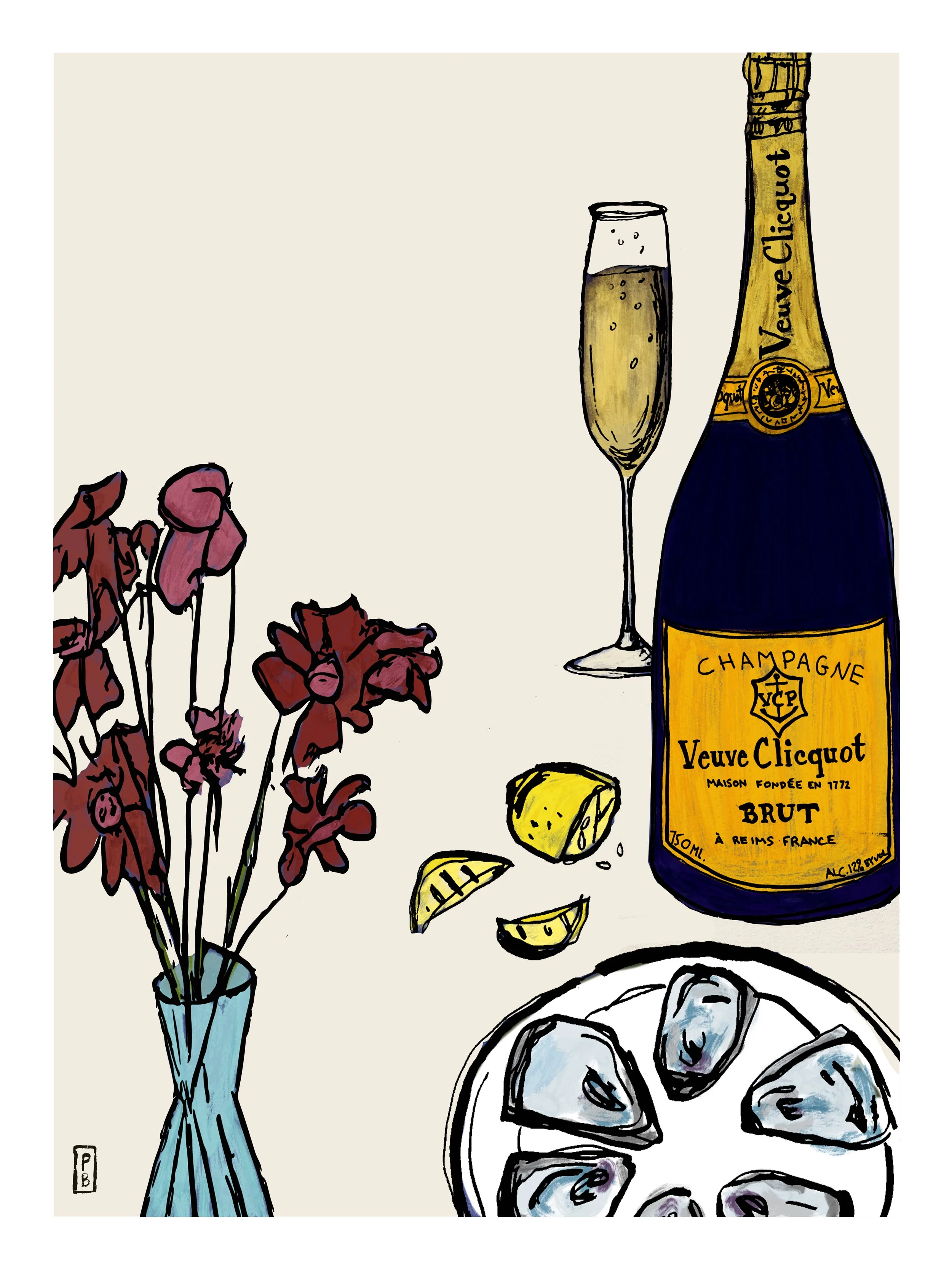 Food art pictures champagne and oysters