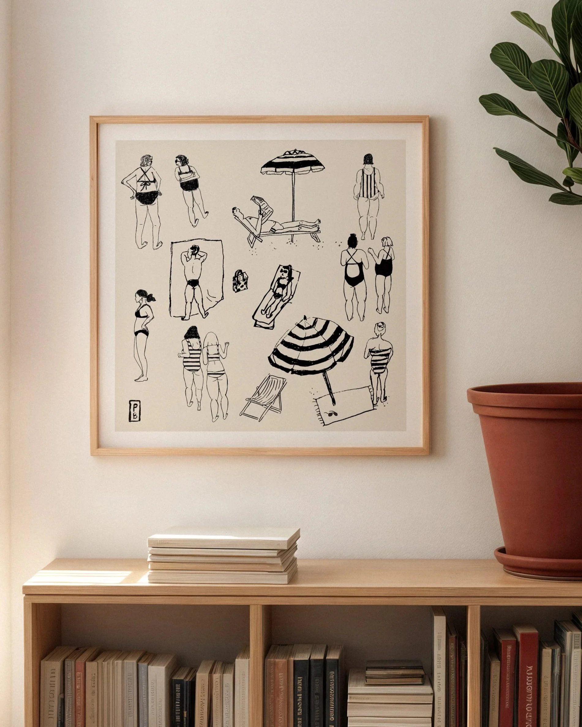 Figures at beach art print