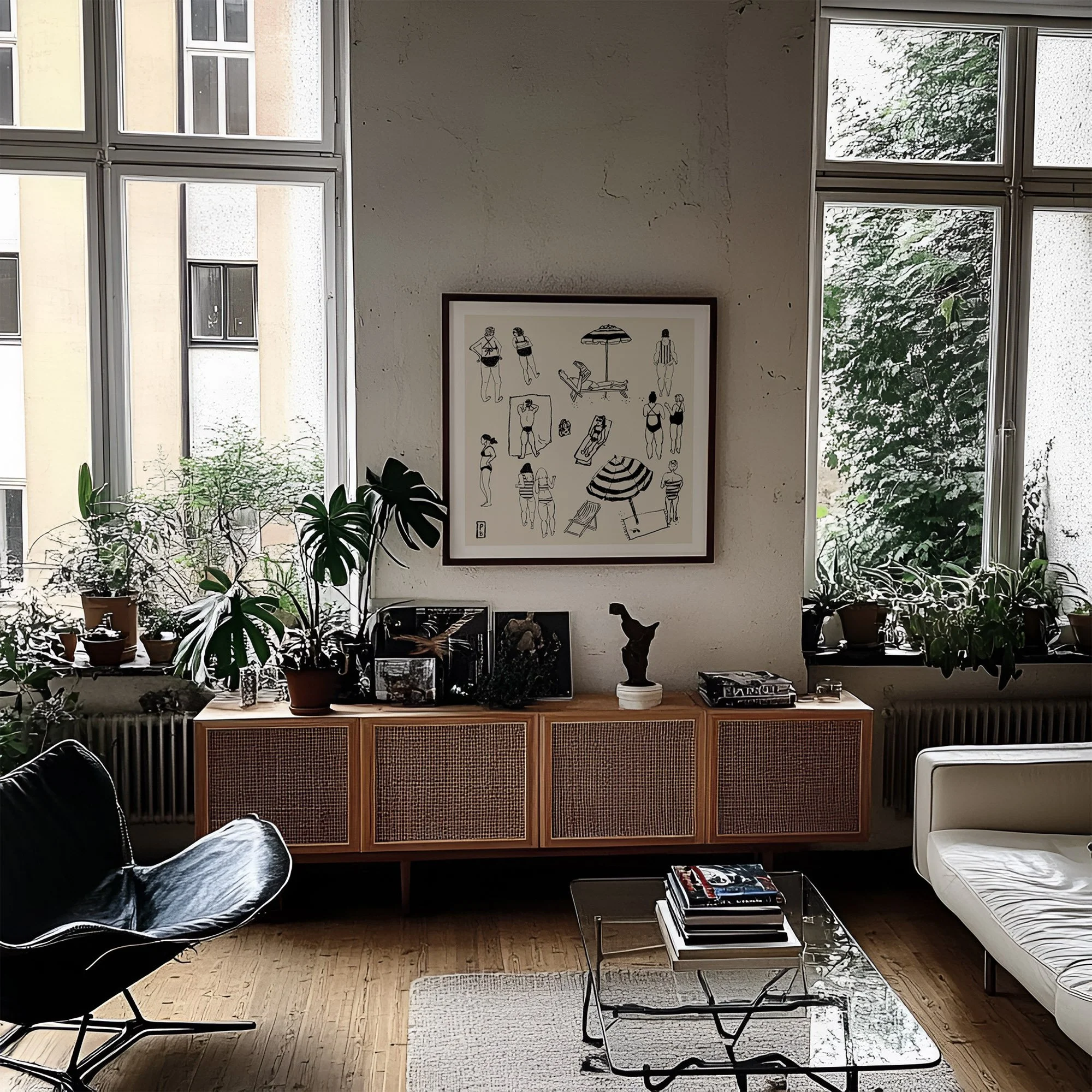 Figures at beach art print