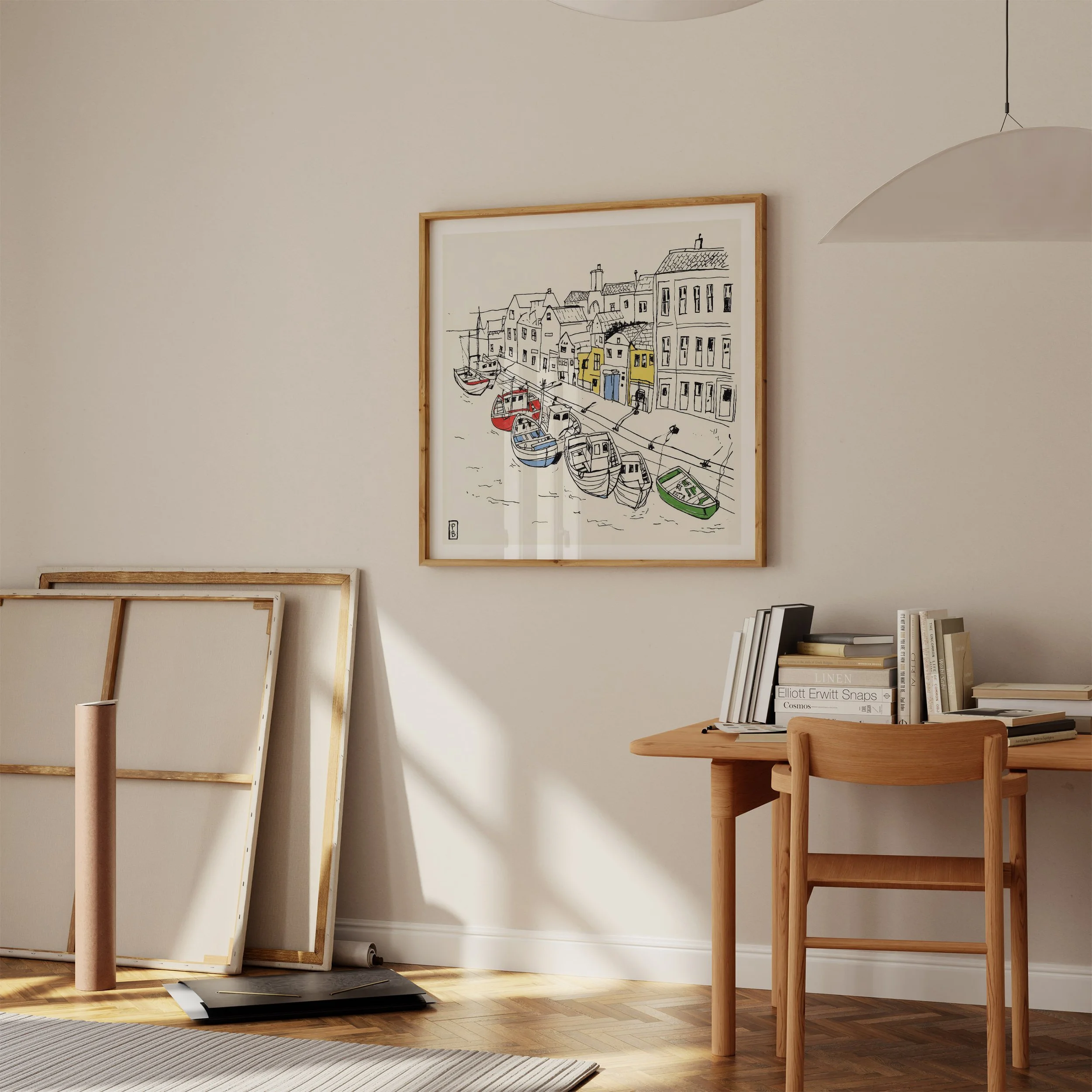 Travel prints line art of buildings in Denmark