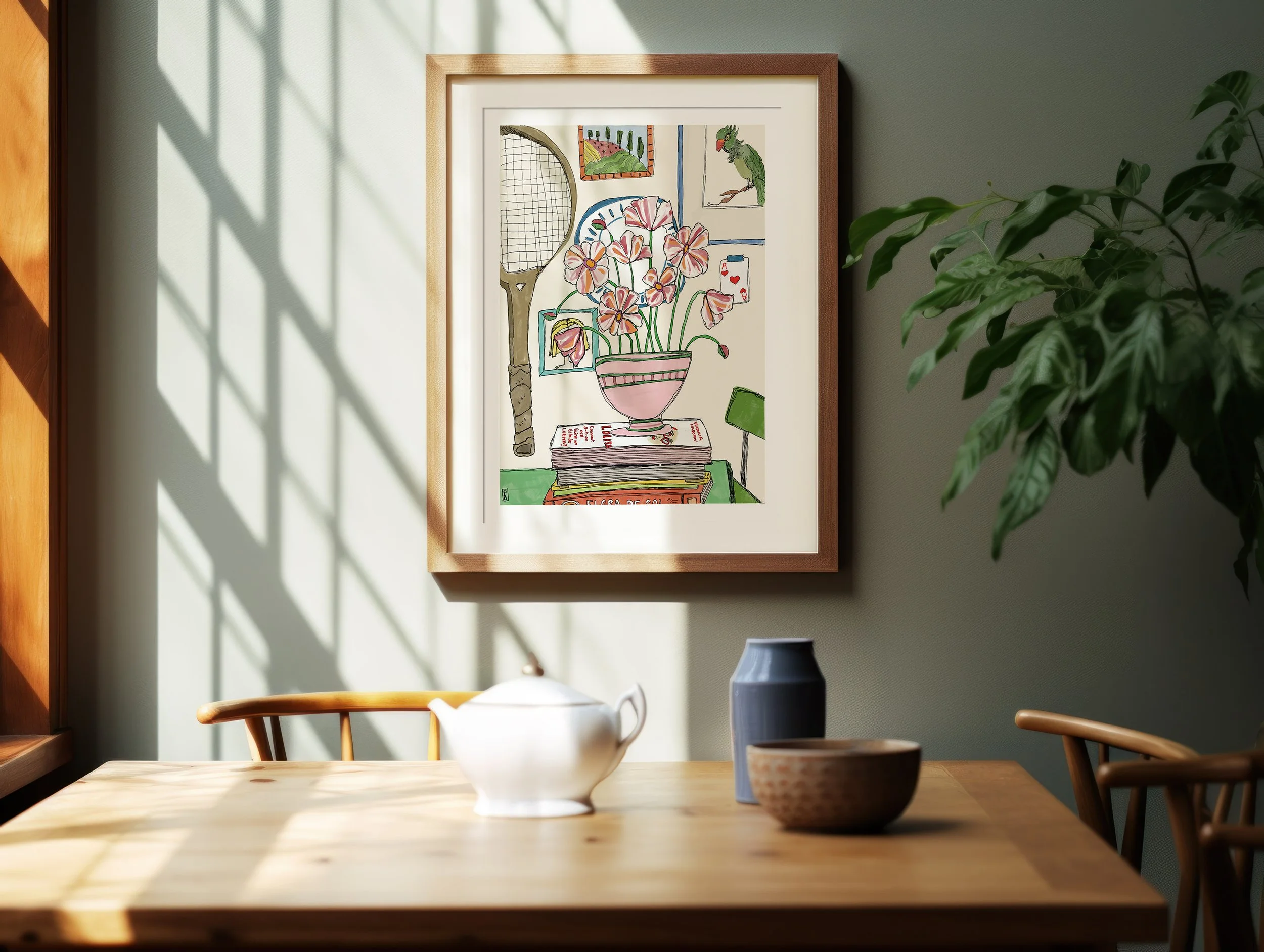 Floral vase art print framed