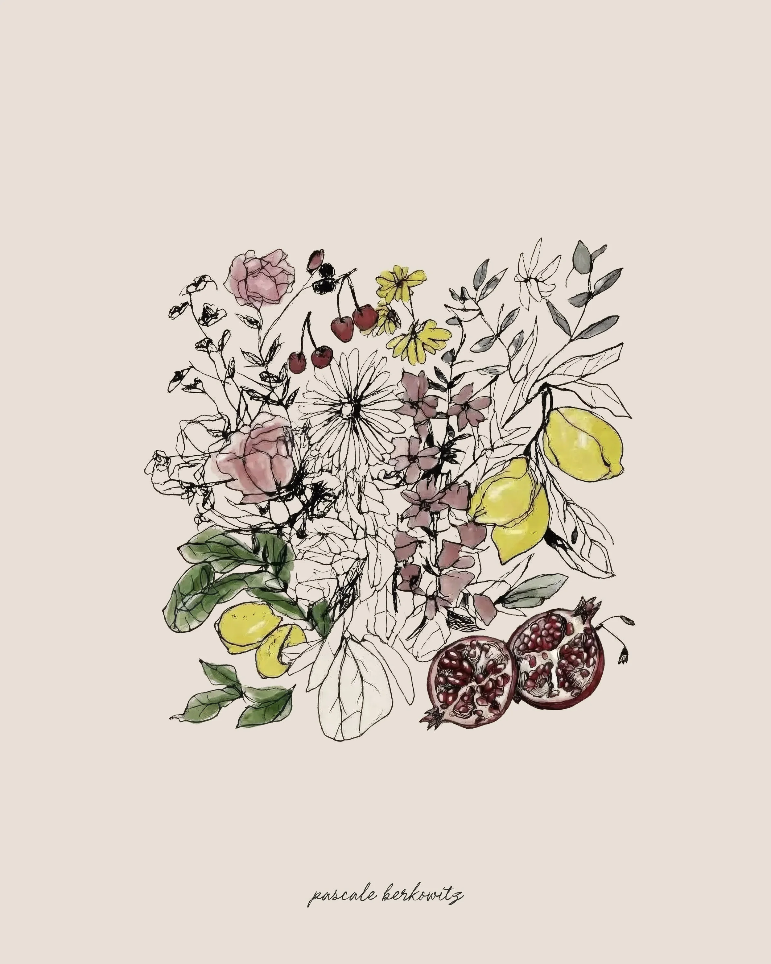 Wildflowers with pomegranate by Pascale Berkowitz