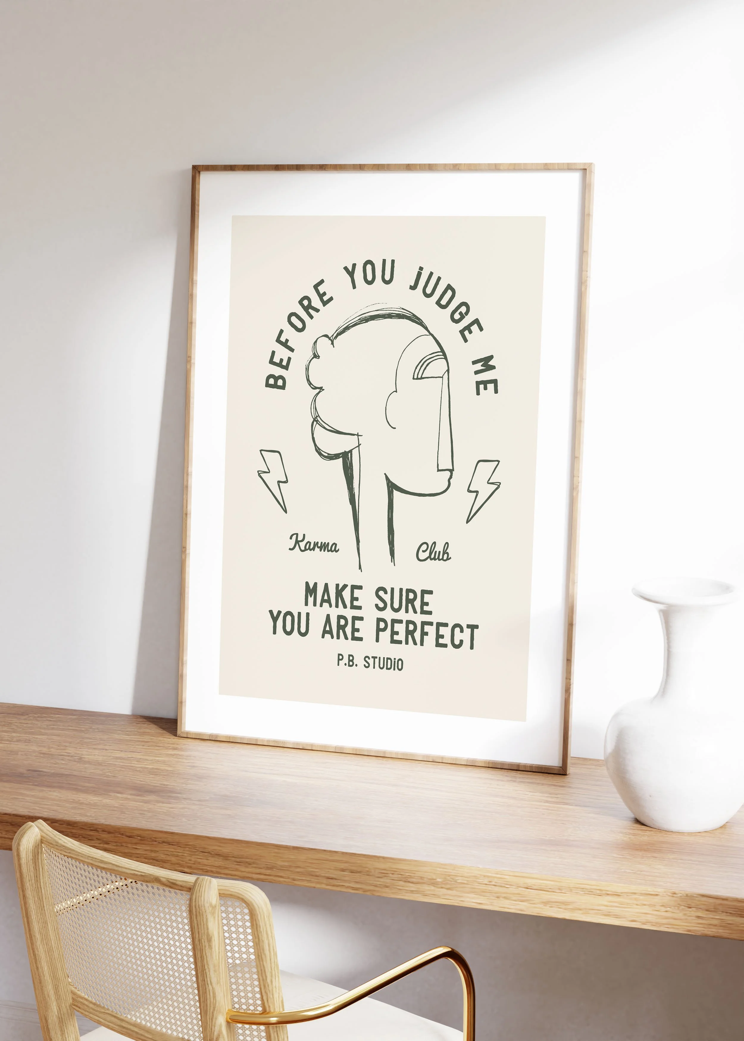 Vintage poster art of side profile from original abstract illustration by Pascale Berkowitz framed