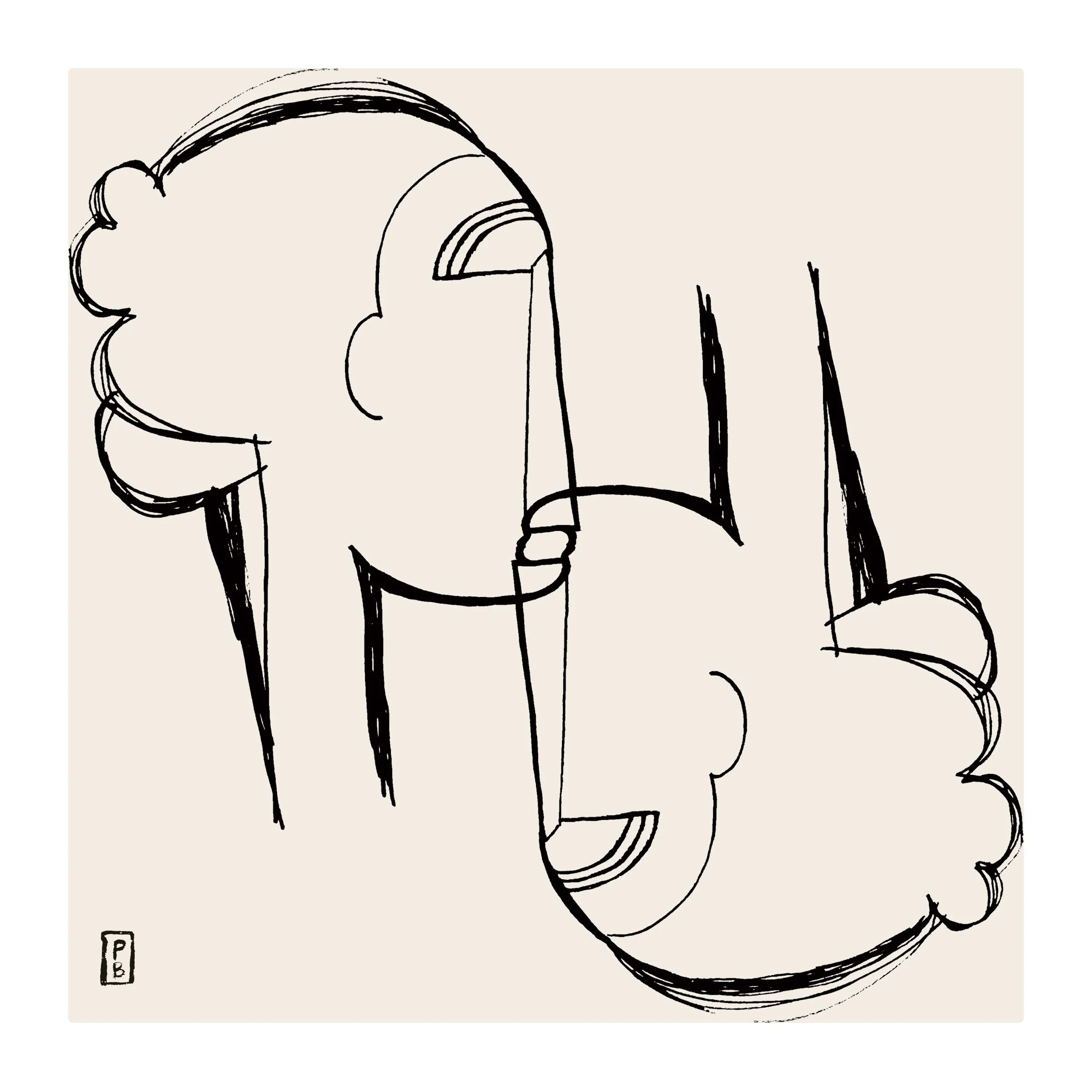 Line art from original drawing of double profile unframed by Pascale Berkowitz