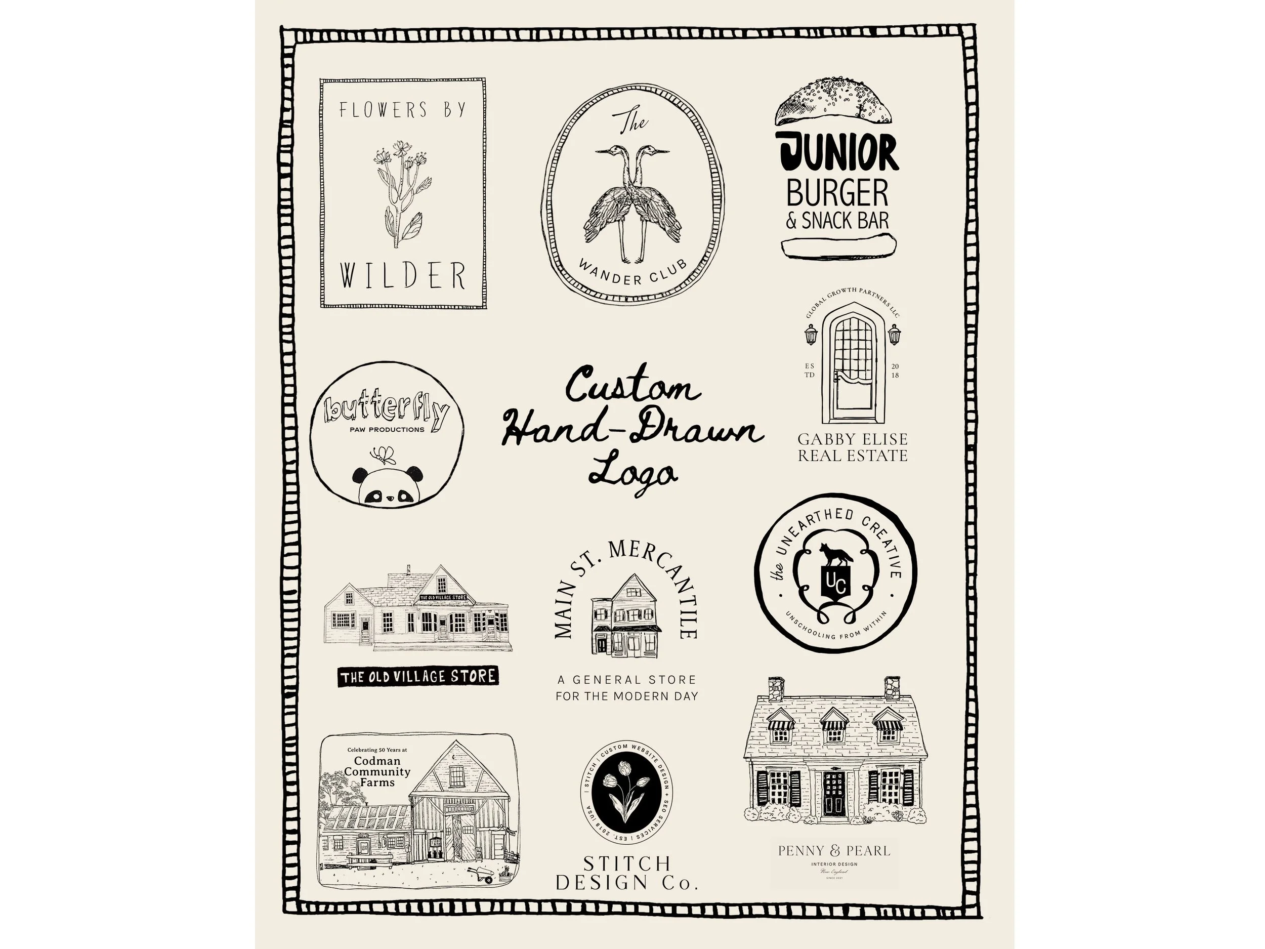 Custom Visual Branding with Hand-Drawn Logo Illustrations Package