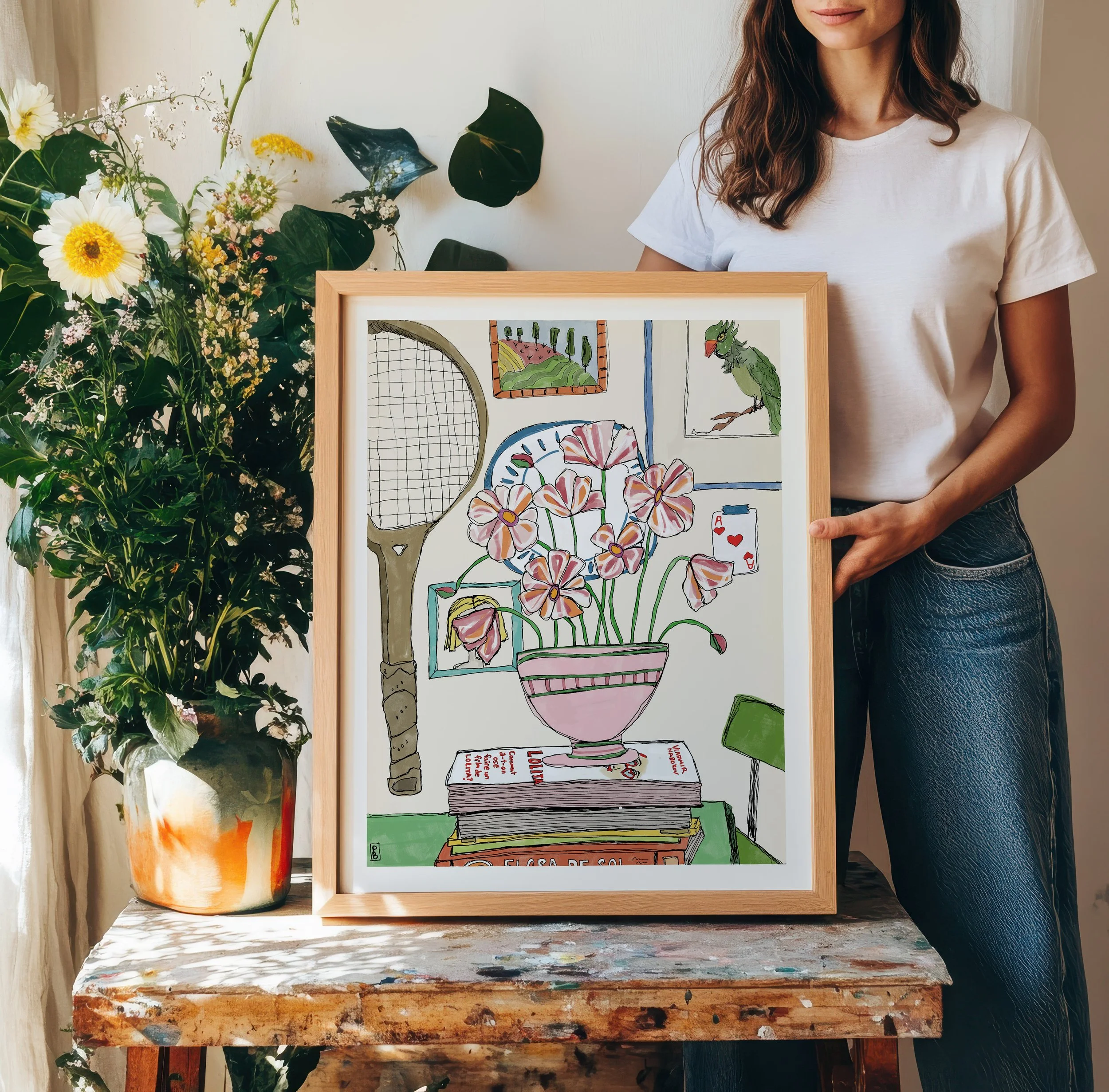 Floral vase art print framed