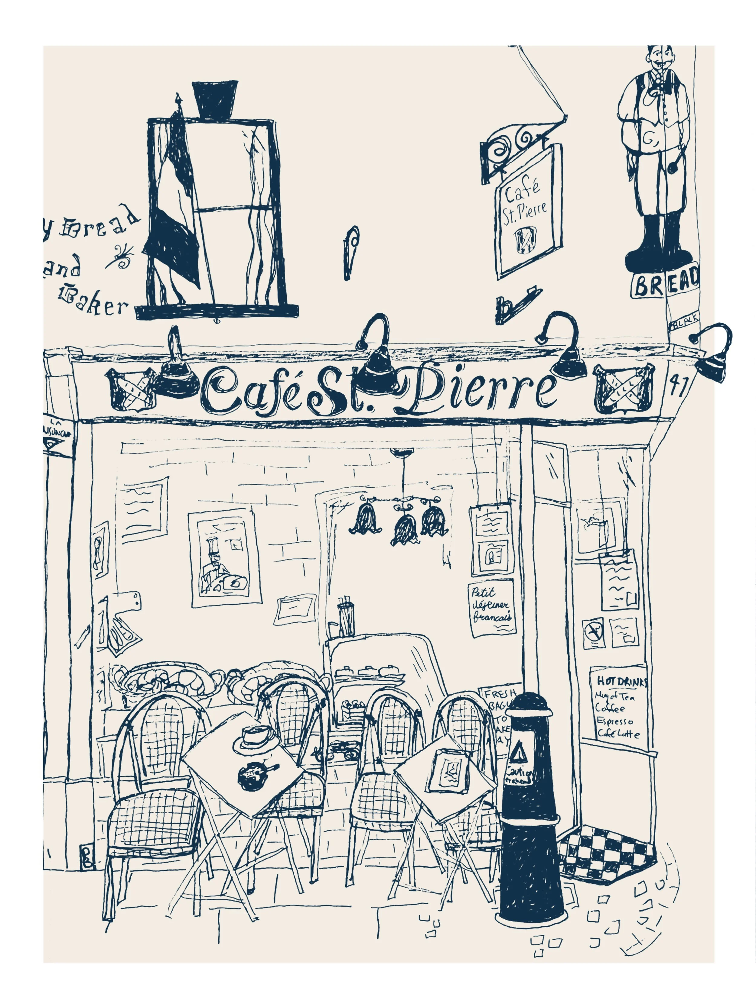 Cafe St Pierre sketch by Pascale Berkowitz