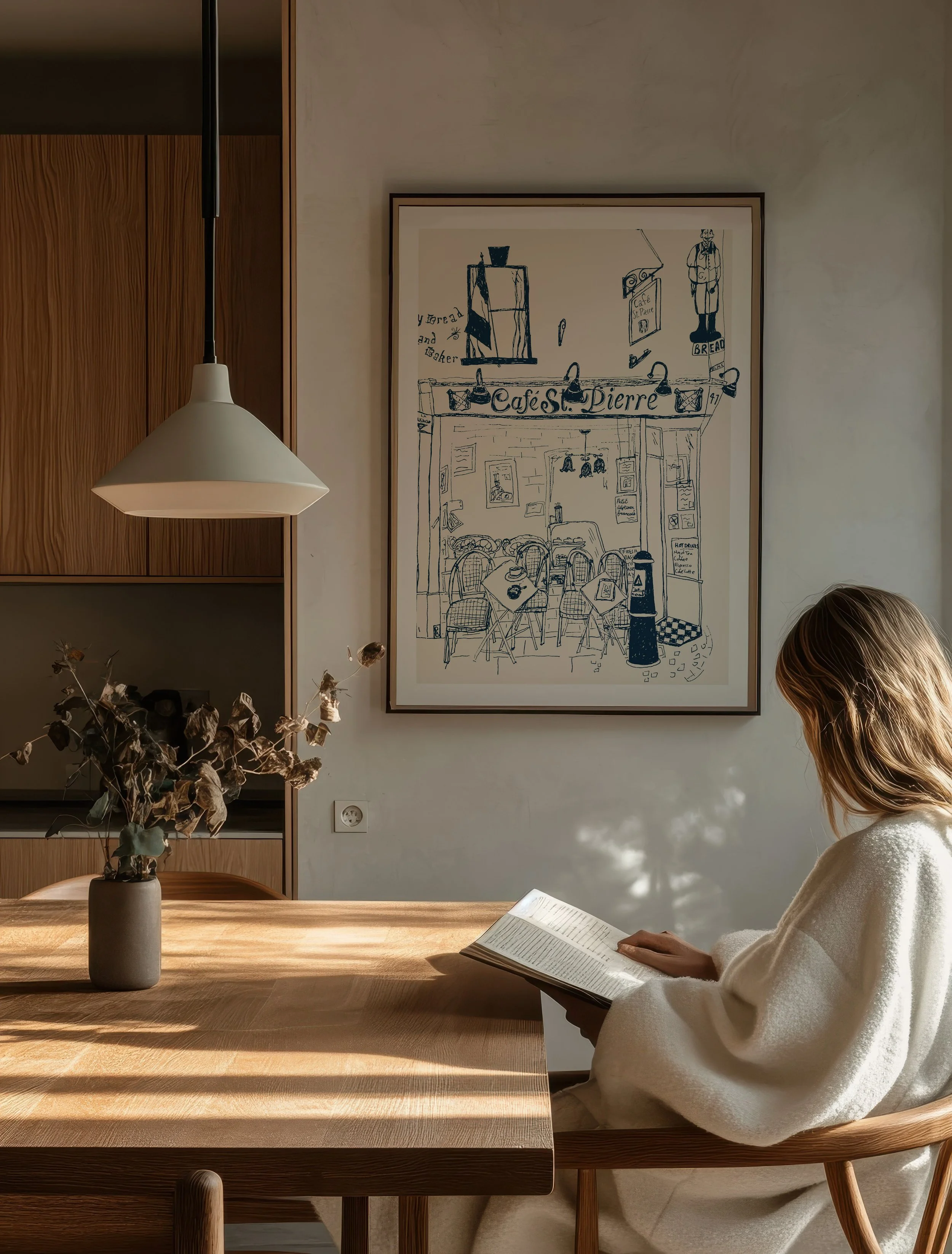 Travel print art of a cafe in paris by Pascale Berkowitz wall art for home decor