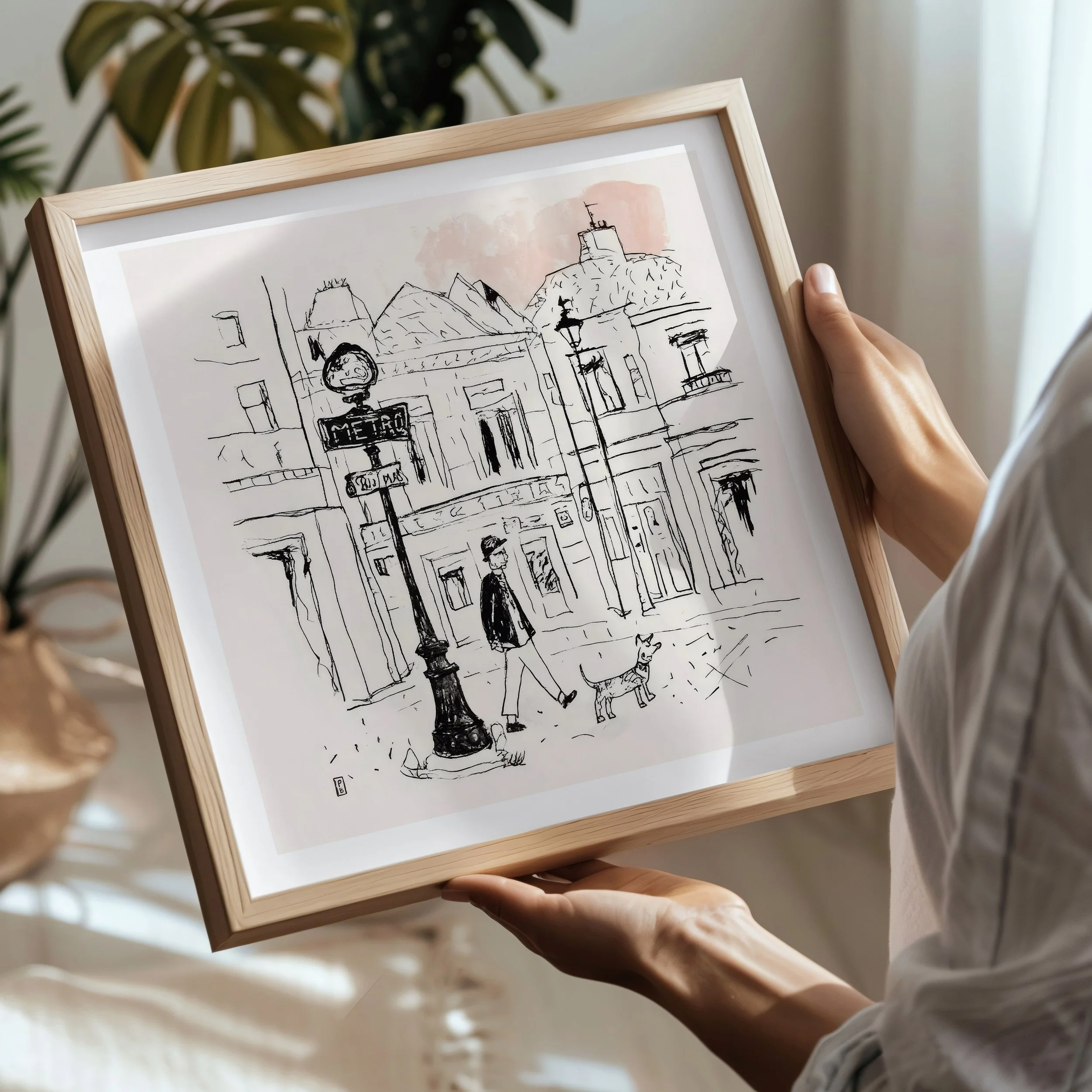 Paris Dog Walker Art Sketch