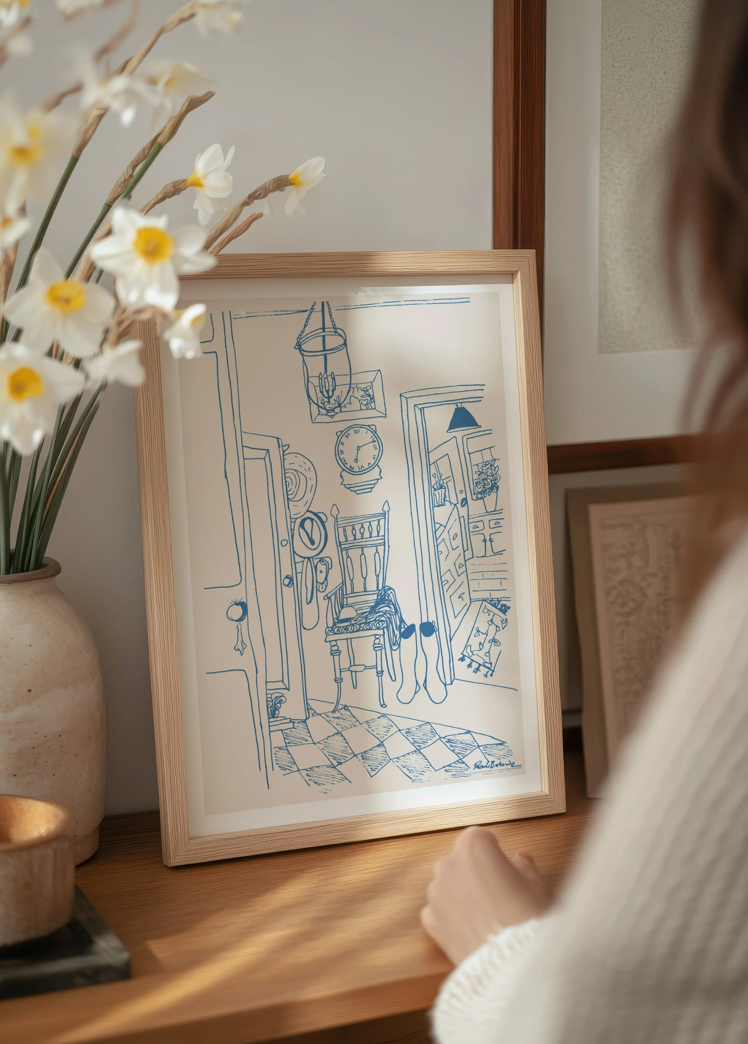 Illustration art print of an American house for wall art home decor ideas