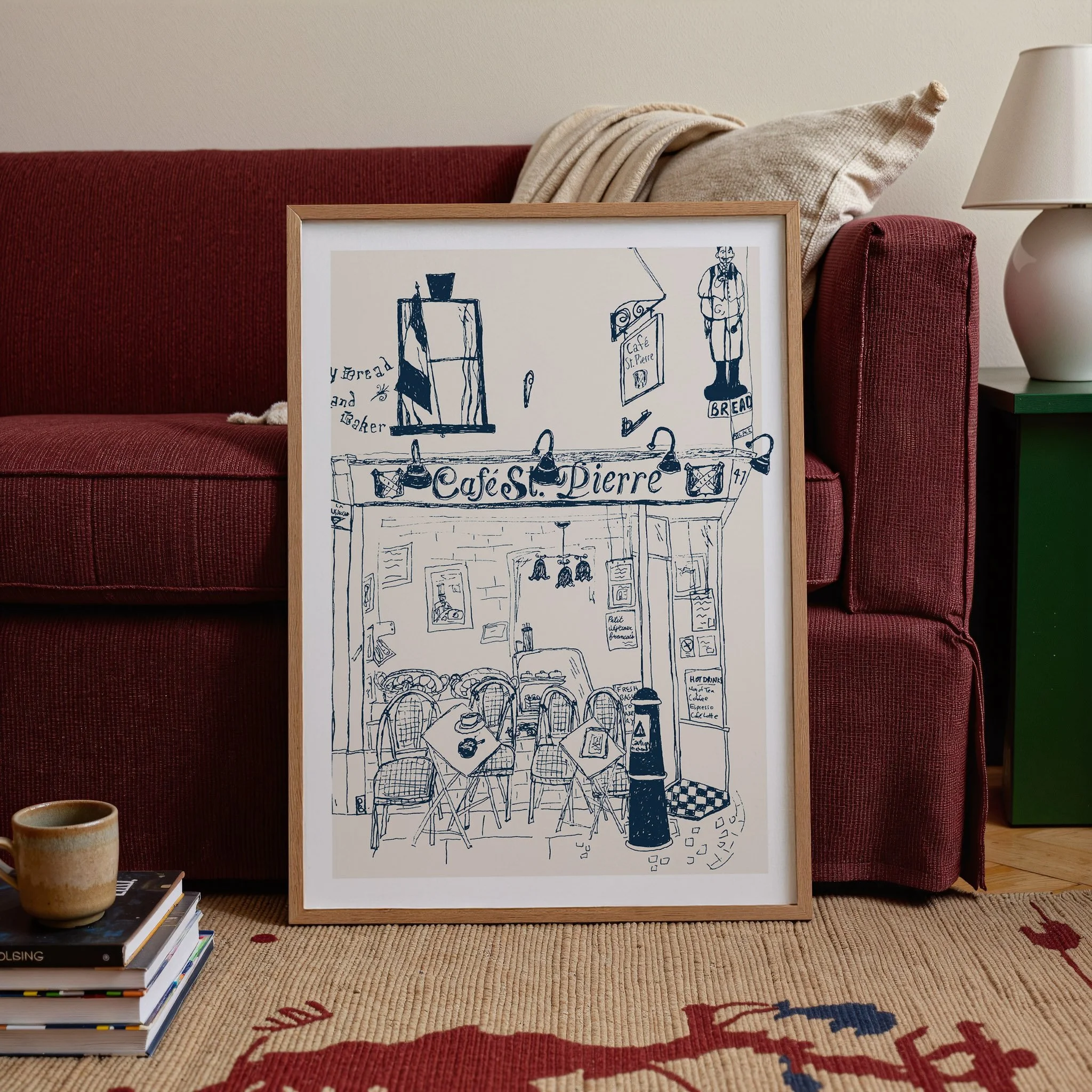 Travel print art of a French cafe by Pascale Berkowitz wall art for home decor