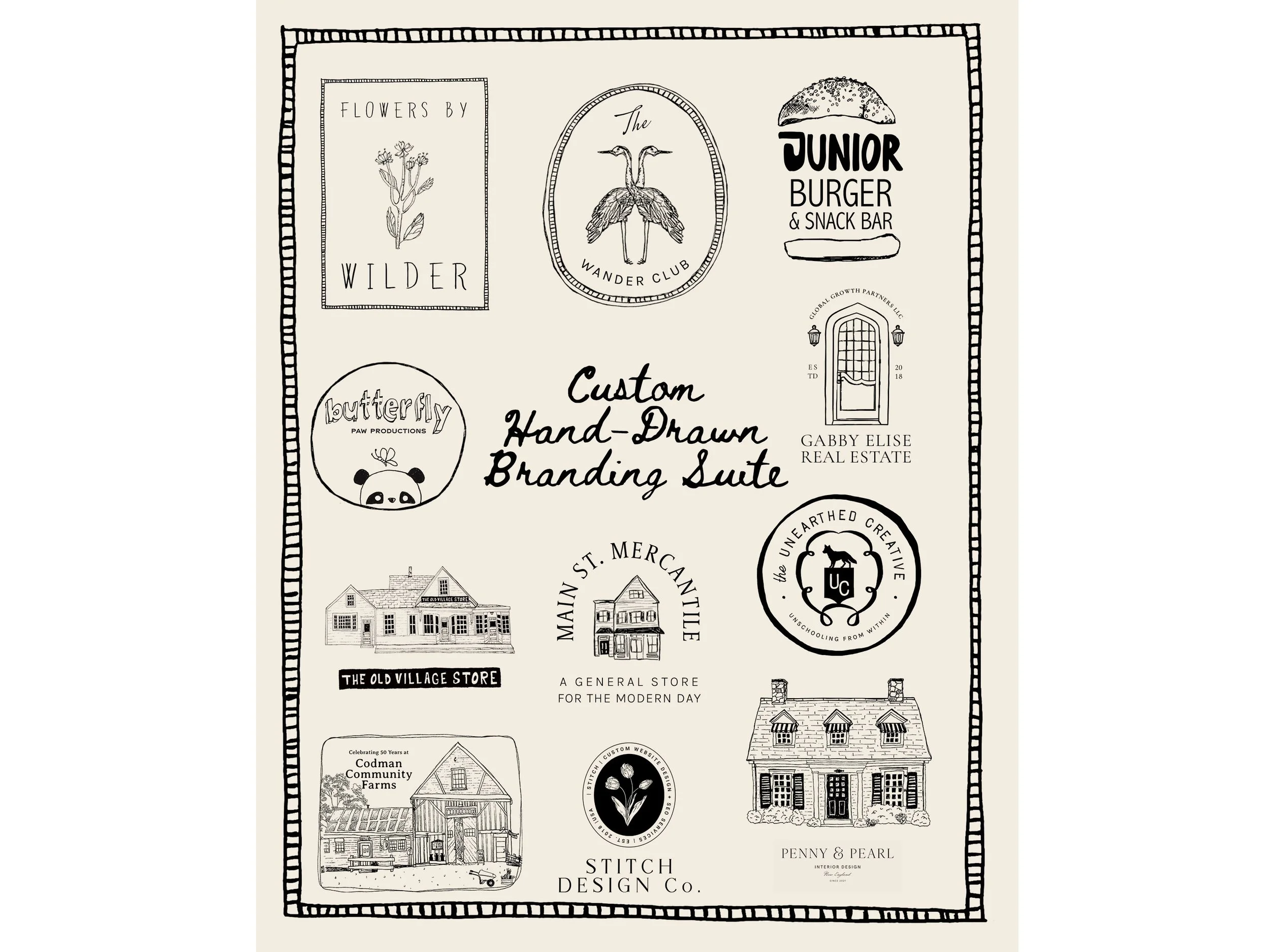Custom Visual Branding with Hand-Drawn Logo Illustrations Package