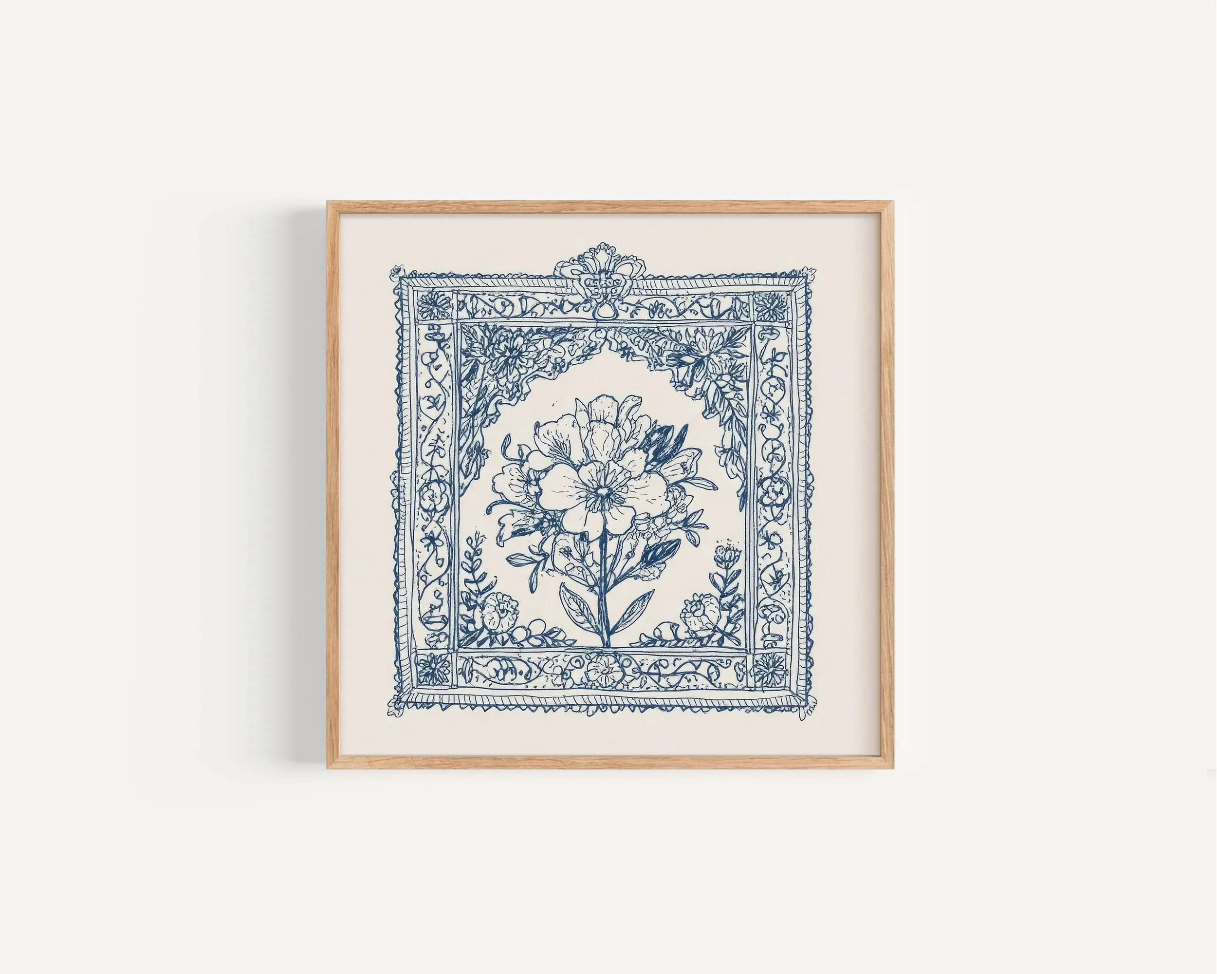 Damask floral illustration framed
