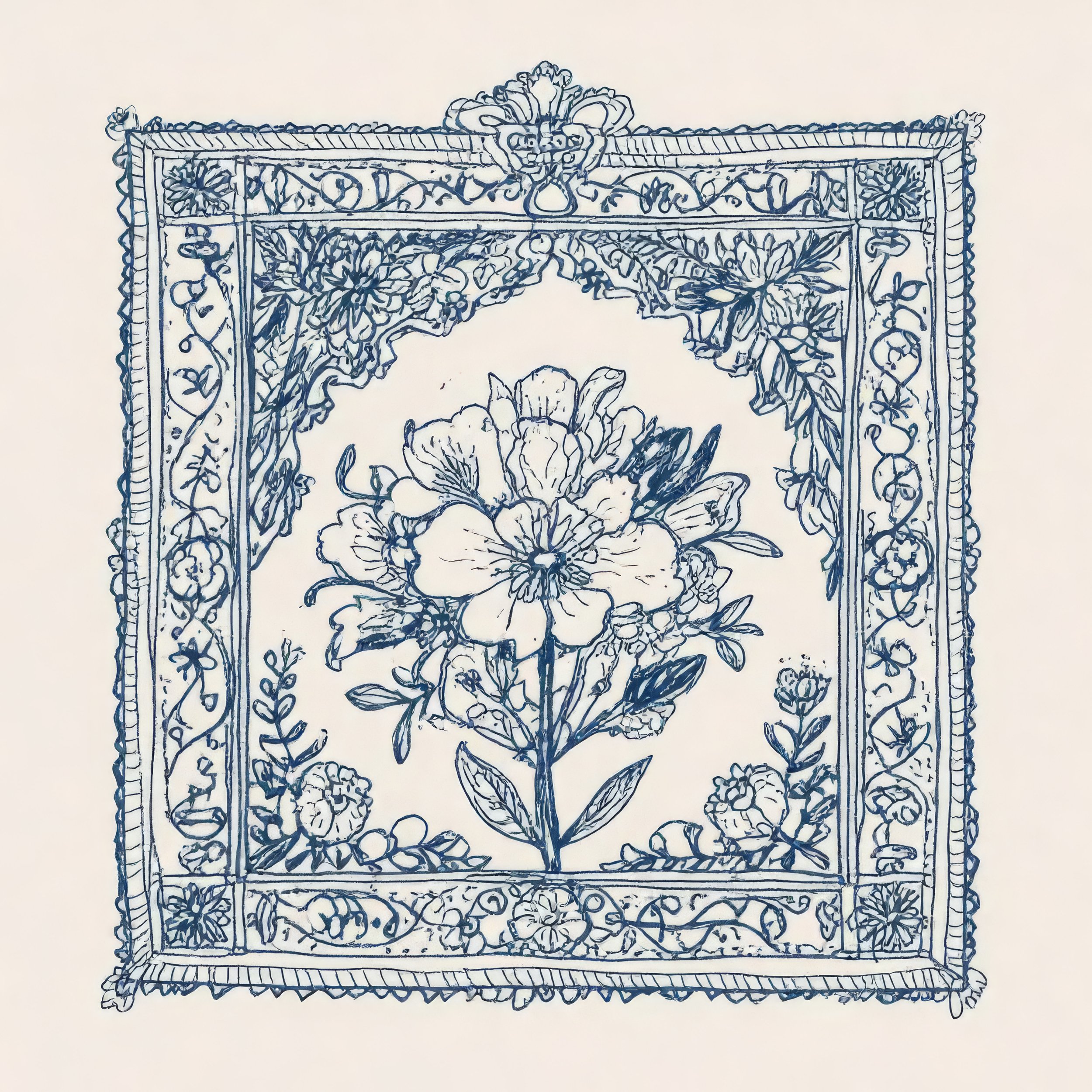 Blue damask floral illustration
