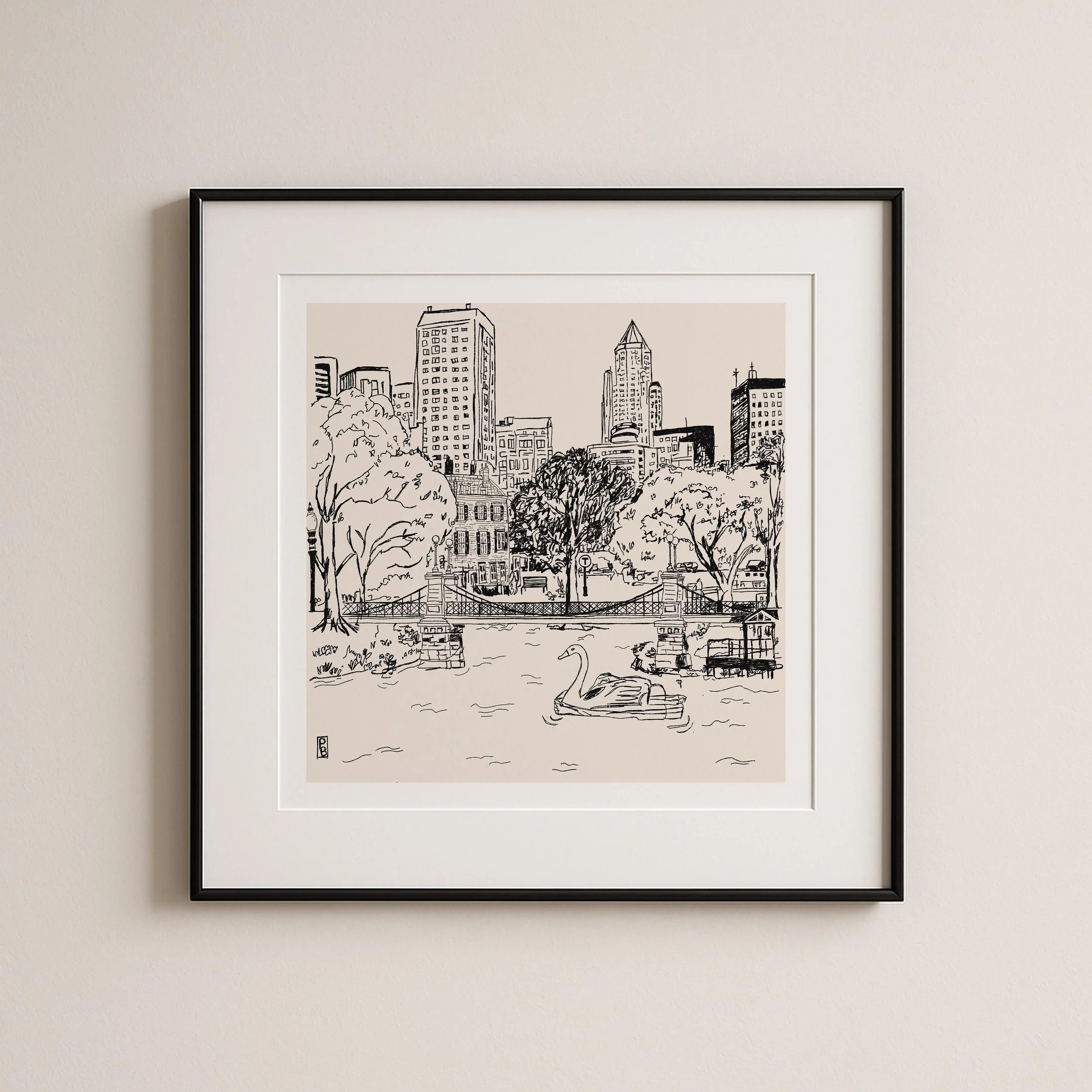 Boston framed art sketch