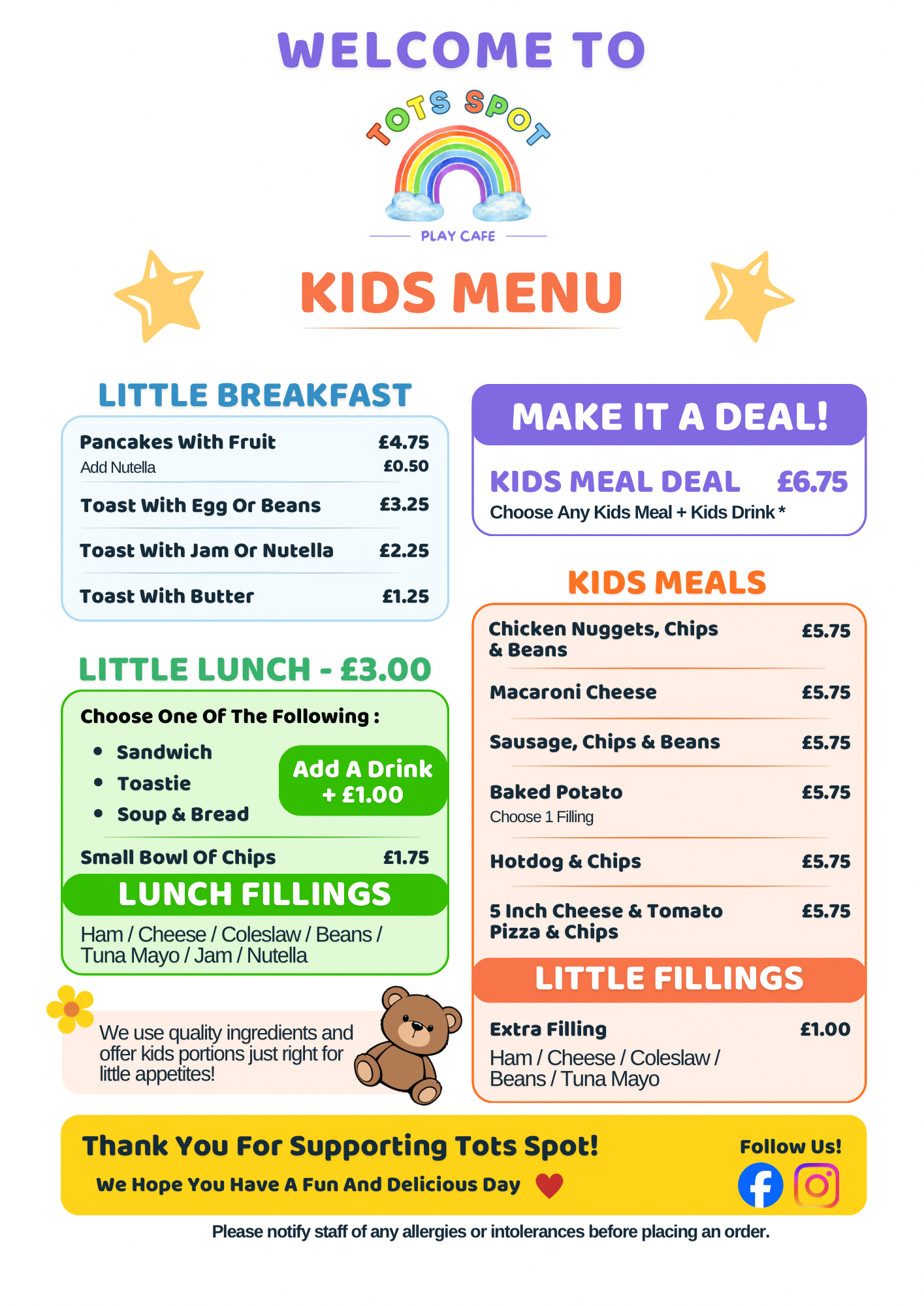 Children’s menu