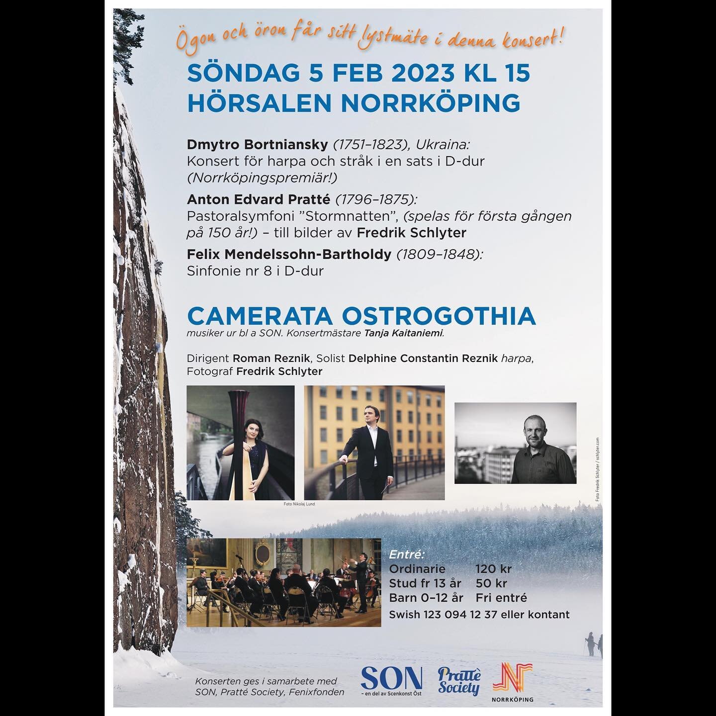 Tonight Roman Reznik leads the Camerata Ostrogothia Norrk&ouml;ping in a programme featuring the A.E.Pratte &quot;Pastoral Symphony,&quot; which hasn't been performed in 150 years! 

Other pieces on the programme are D.Bortniansky- Concerto for Harp,