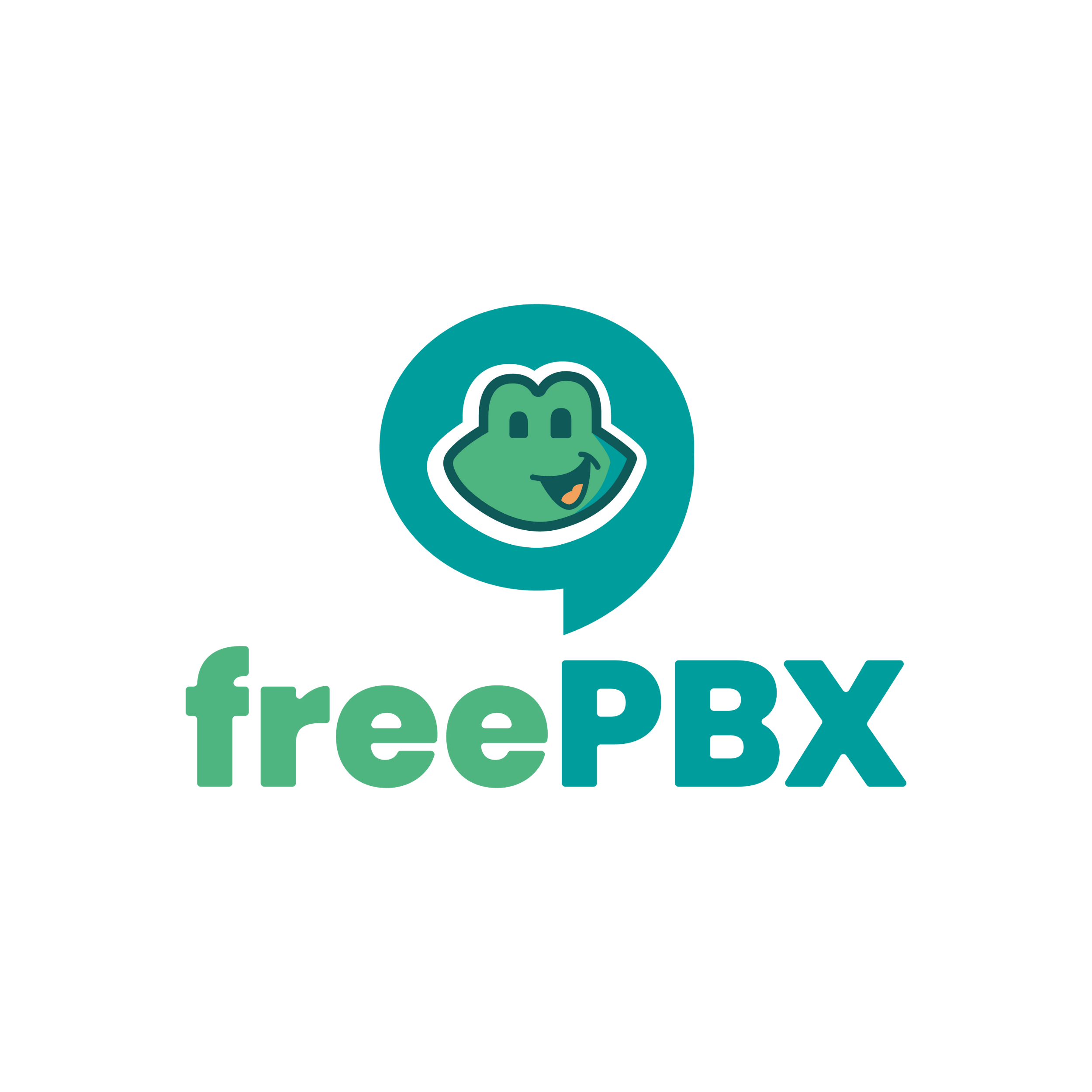 Logo of freePBX featuring a cartoon alligator inside a speech bubble and the text 'freePBX'.