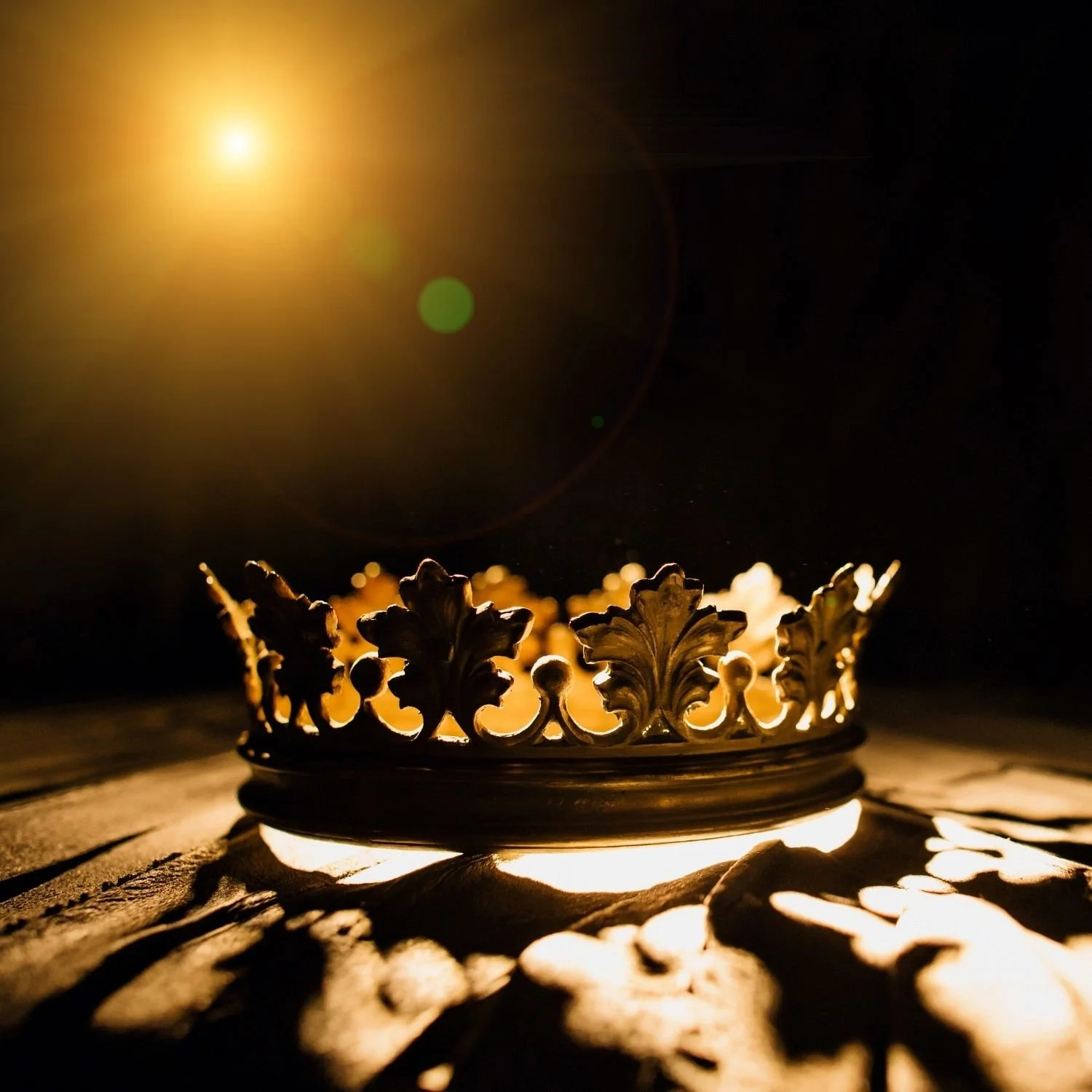 sun shining down on a gold crown
