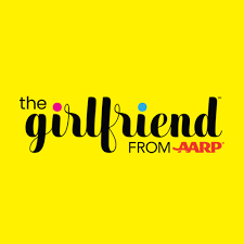 Logo of "The Girlfriend from AARP" with stylized text on a yellow background.