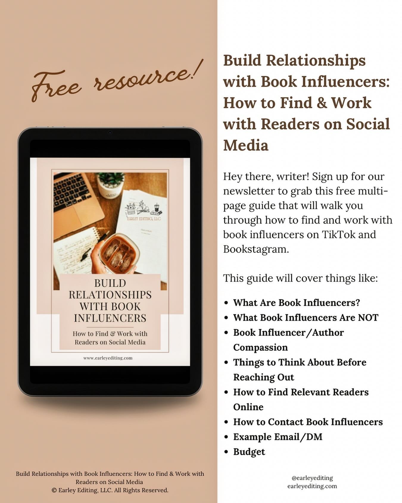 Hey there, writers! Sign up for our newsletter to grab this free multi-page guide that will walk you through how to find and work with book influencers on TikTok and Bookstagram.

This guide will cover things like:
&bull; What Are Book Influencers?
&