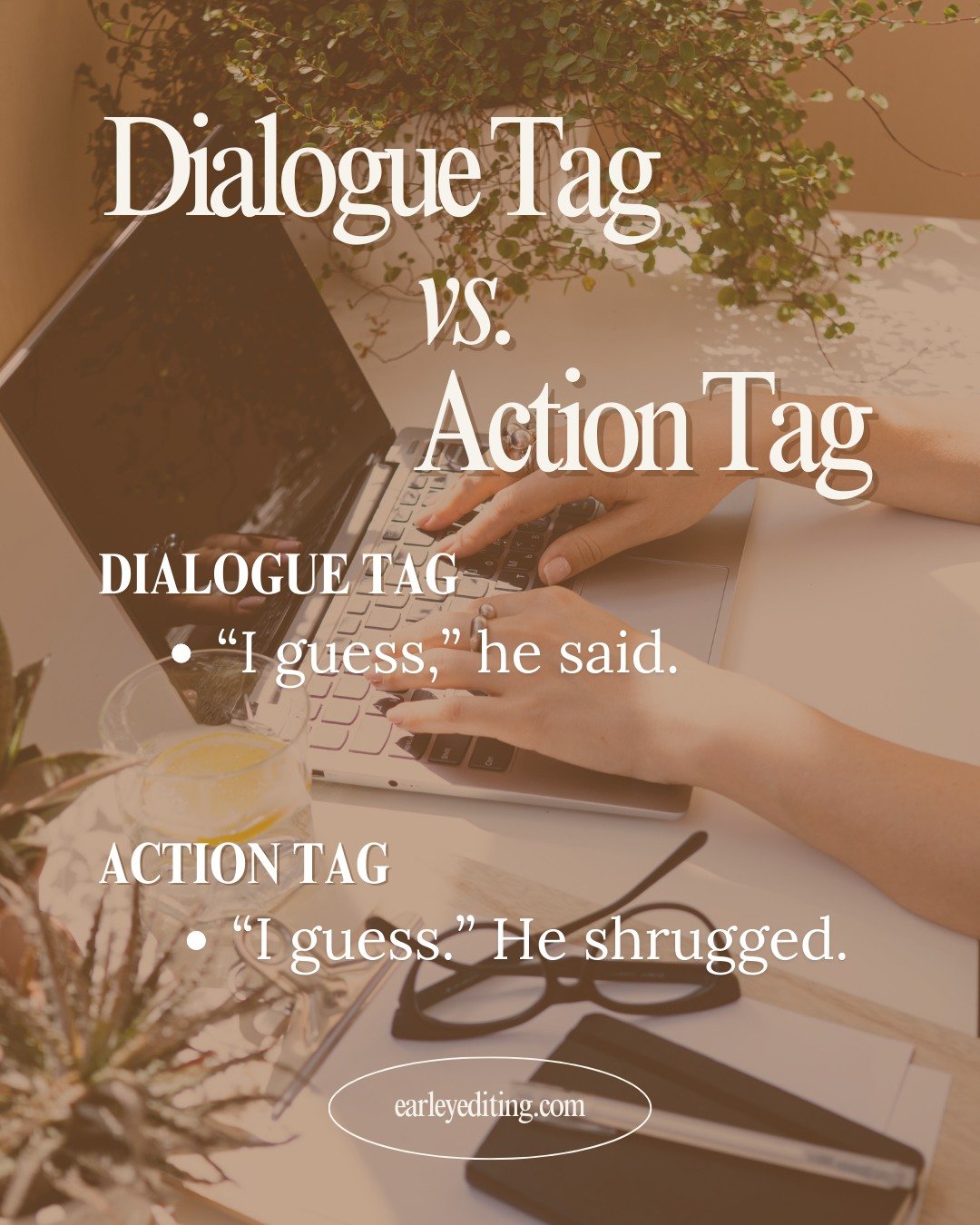 The grammatical differences between action tags and dialogue tags are subtle, but it makes all the difference in what you are conveying on the page!

Action Tag: &ldquo;I guess.&rdquo; He shrugged.
Dialogue Tag: &ldquo;I guess,&rdquo; he said.

Or a 