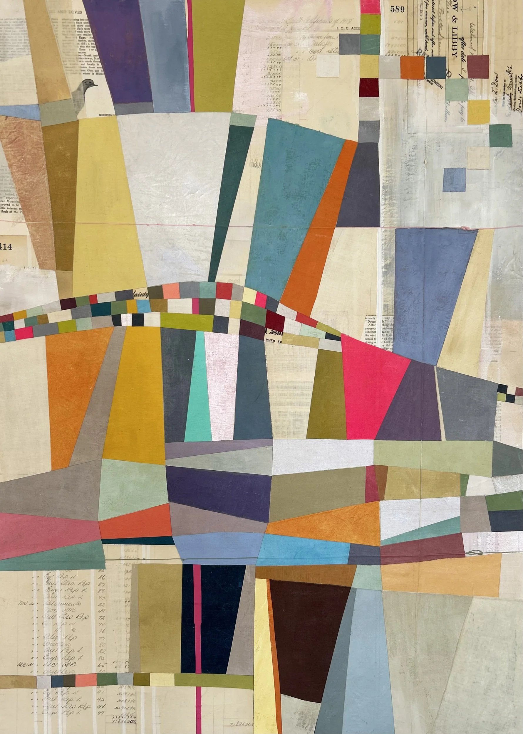 Azulejo #6 - 32×22in. Painted linen, historic paper, twine on canvas.