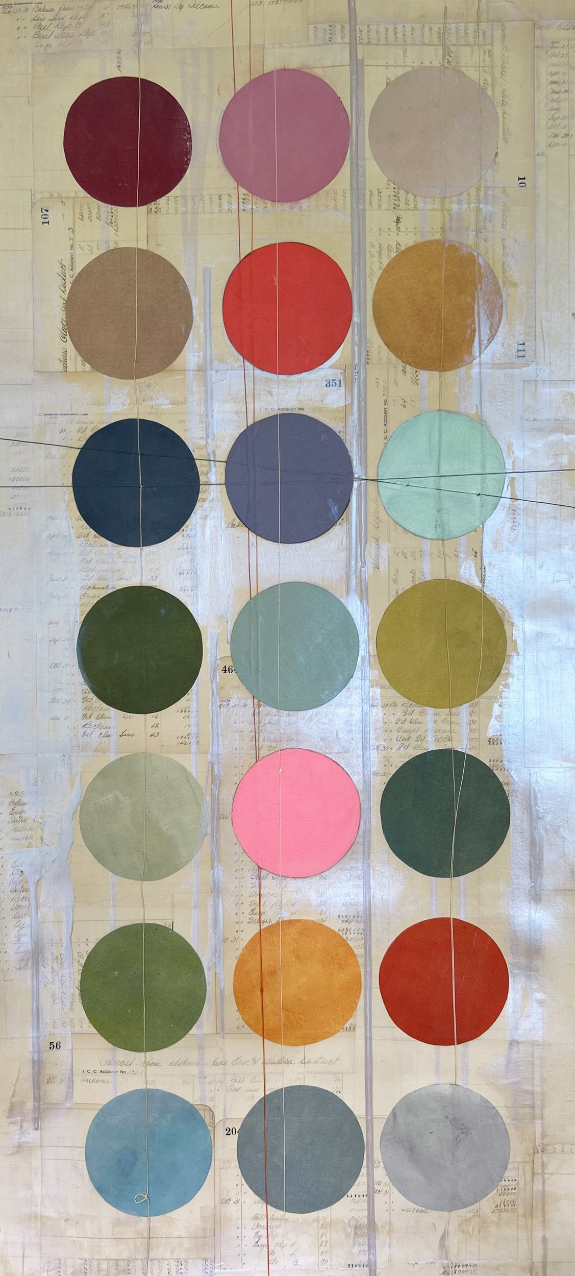 Azulejo #1 - 46×20in. Painted linen, historic paper, twine on canvas.