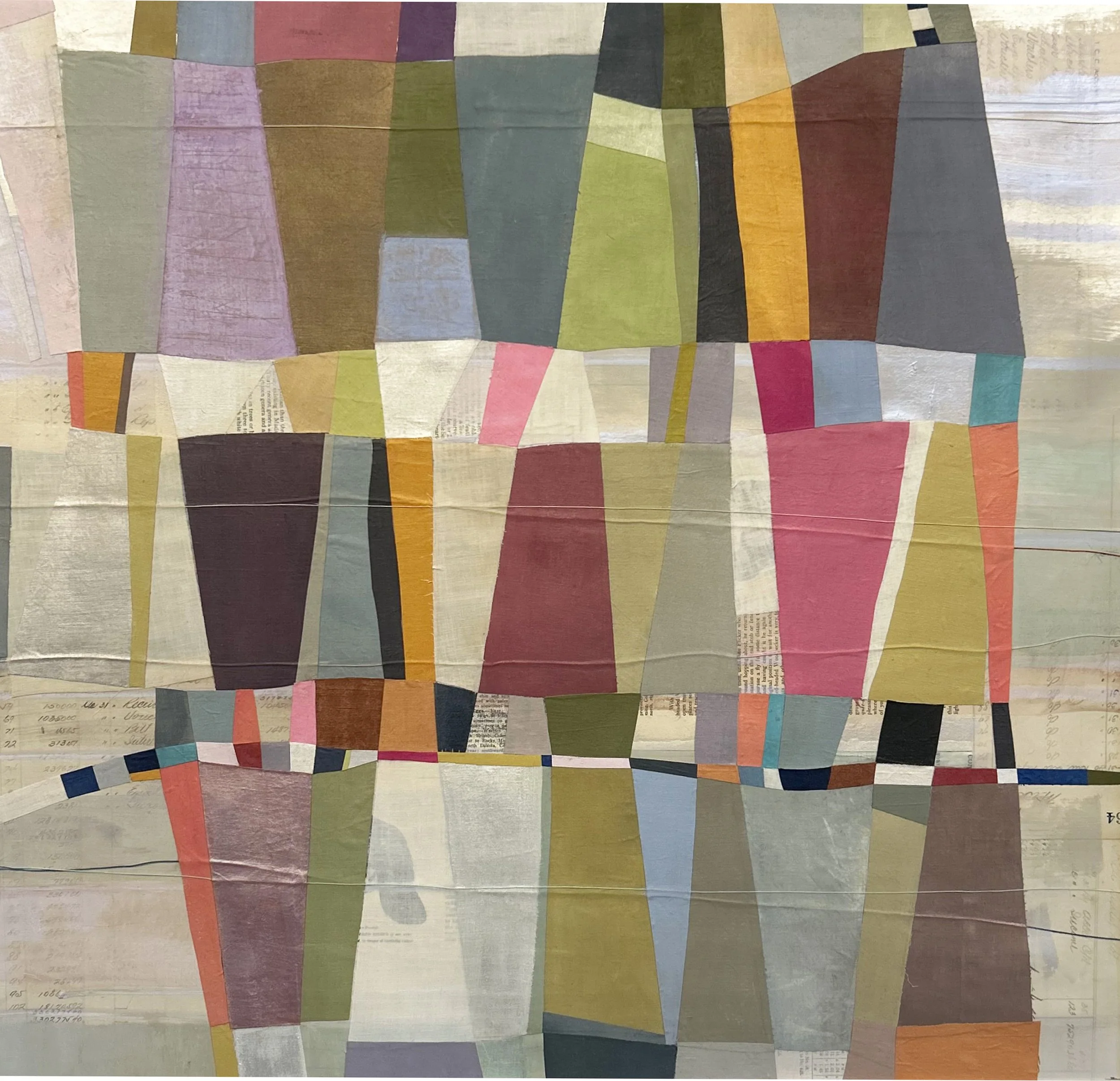 Azulejo #5 - 28×27in. Painted linen, historic paper, twine on canvas.