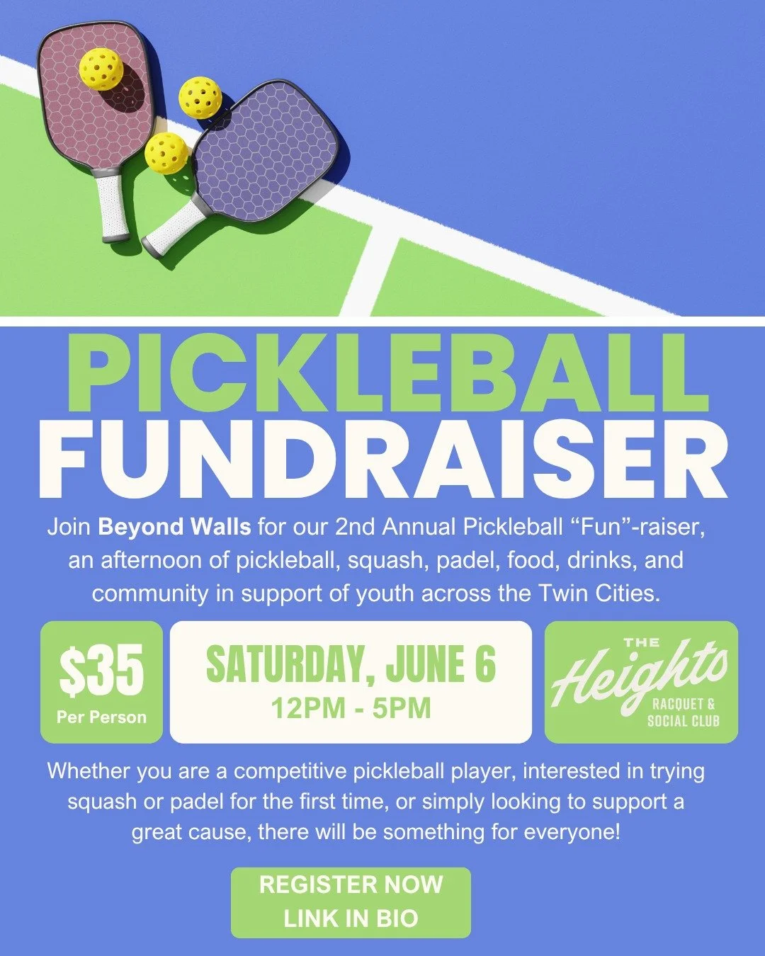 Following the success of last year&rsquo;s event, we are excited to once again bring together the Twin Cities racquet sports community at The Heights Racquet and Social Club for a fun and welcoming afternoon featuring a pickleball tournament, open pl