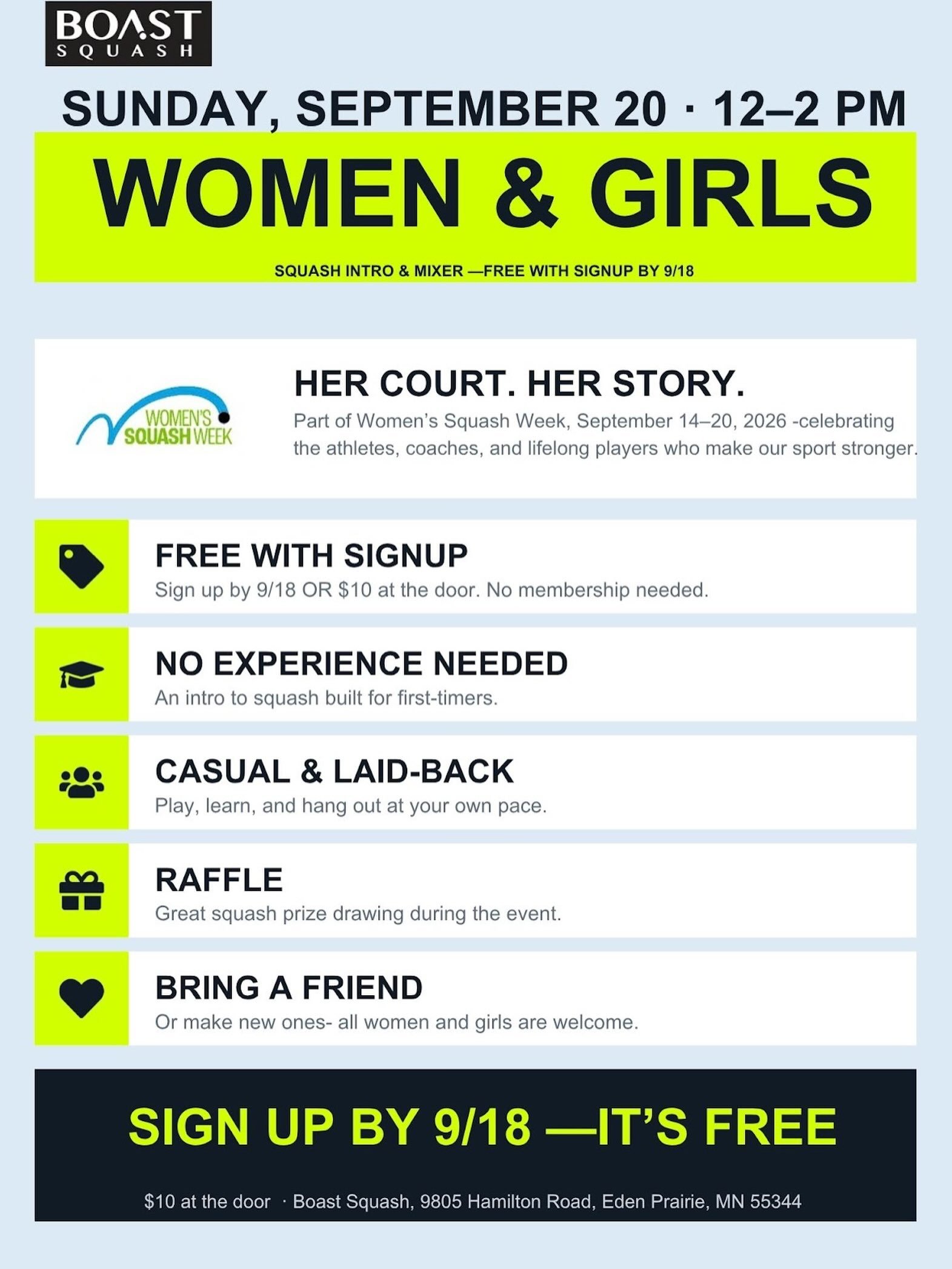 We hope to see you there! RSVP to wswevent@boastsquash.com!