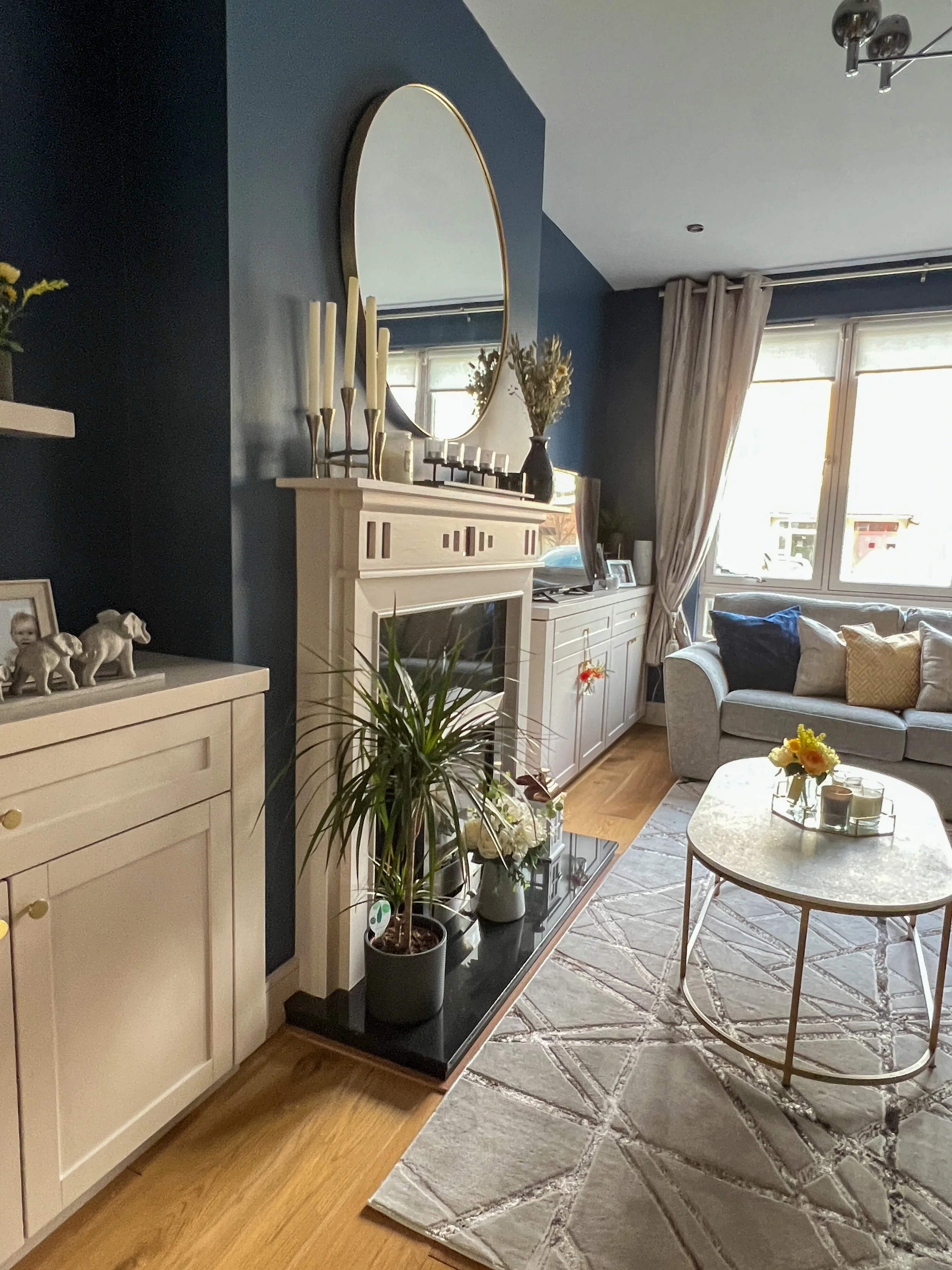 Navy Blue Living Room with Yellow Accent Colour 2