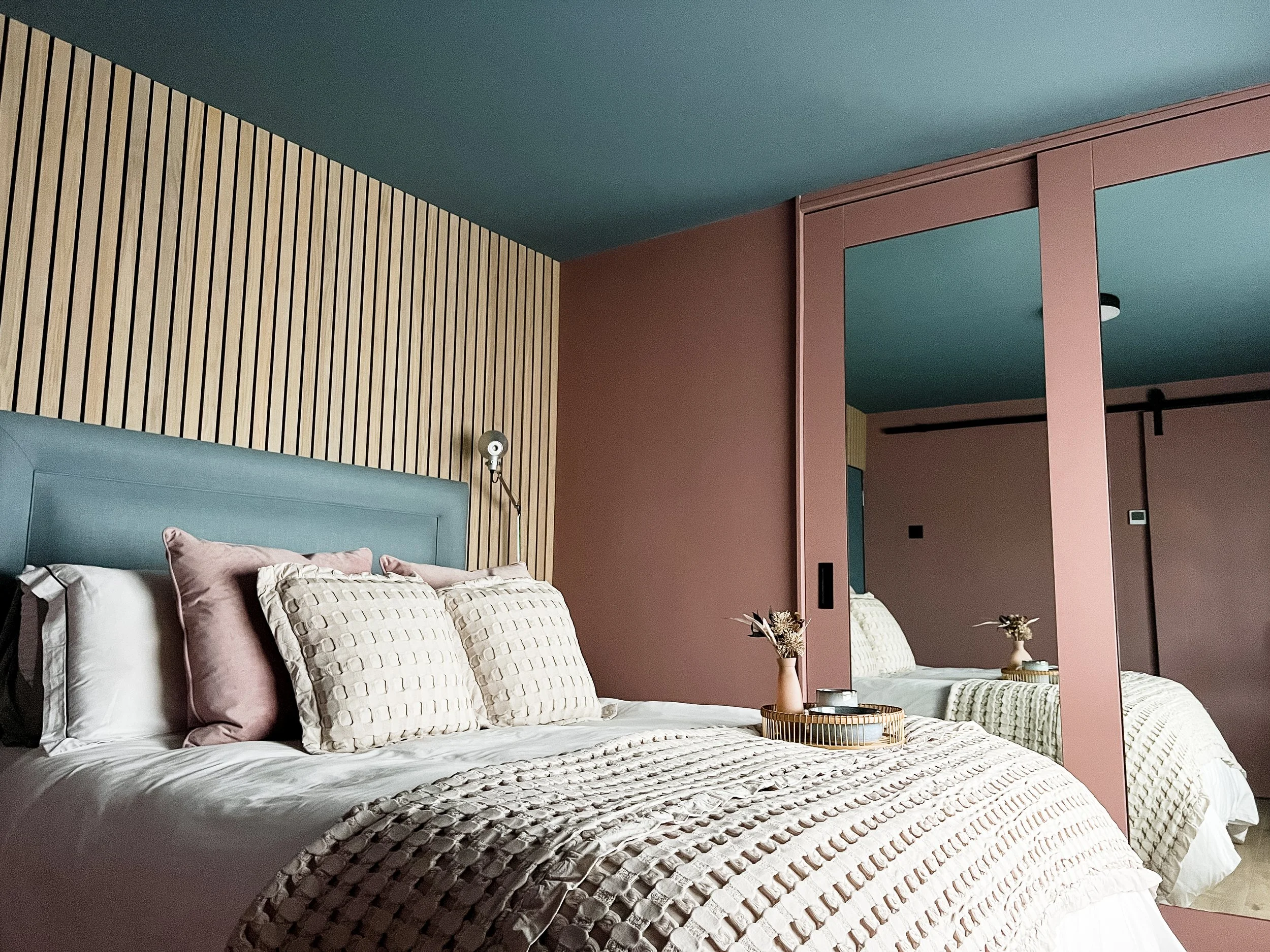 Contemporary Master Bedroom - Dusky Pink and Blue
