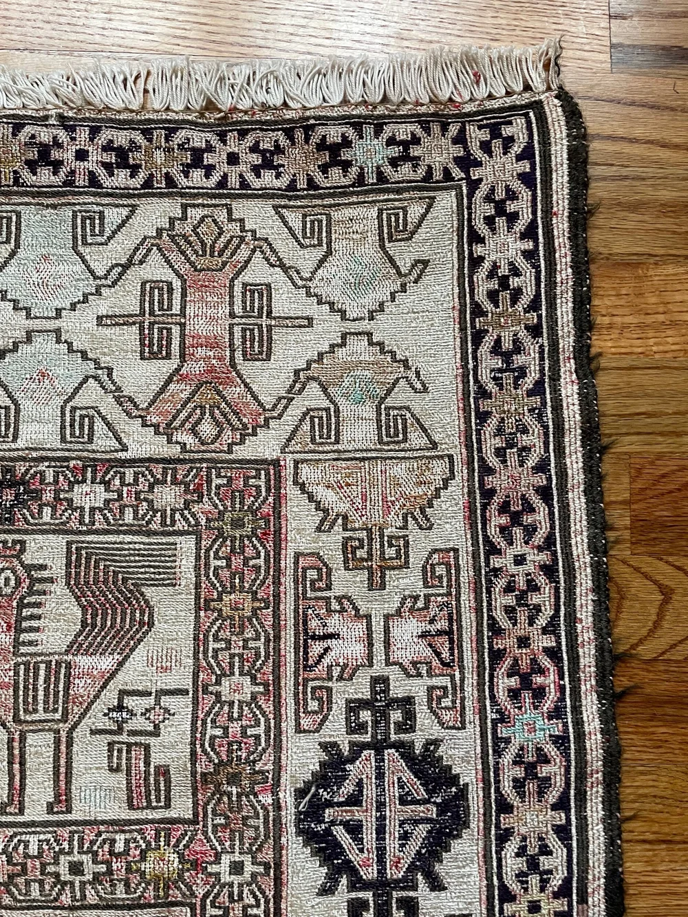 【Vintage】Hand Knit Rug 170×100 Wool Rug, Grey, 100% Wool, Boho Rug, Bohemian, Loop Rug, 80