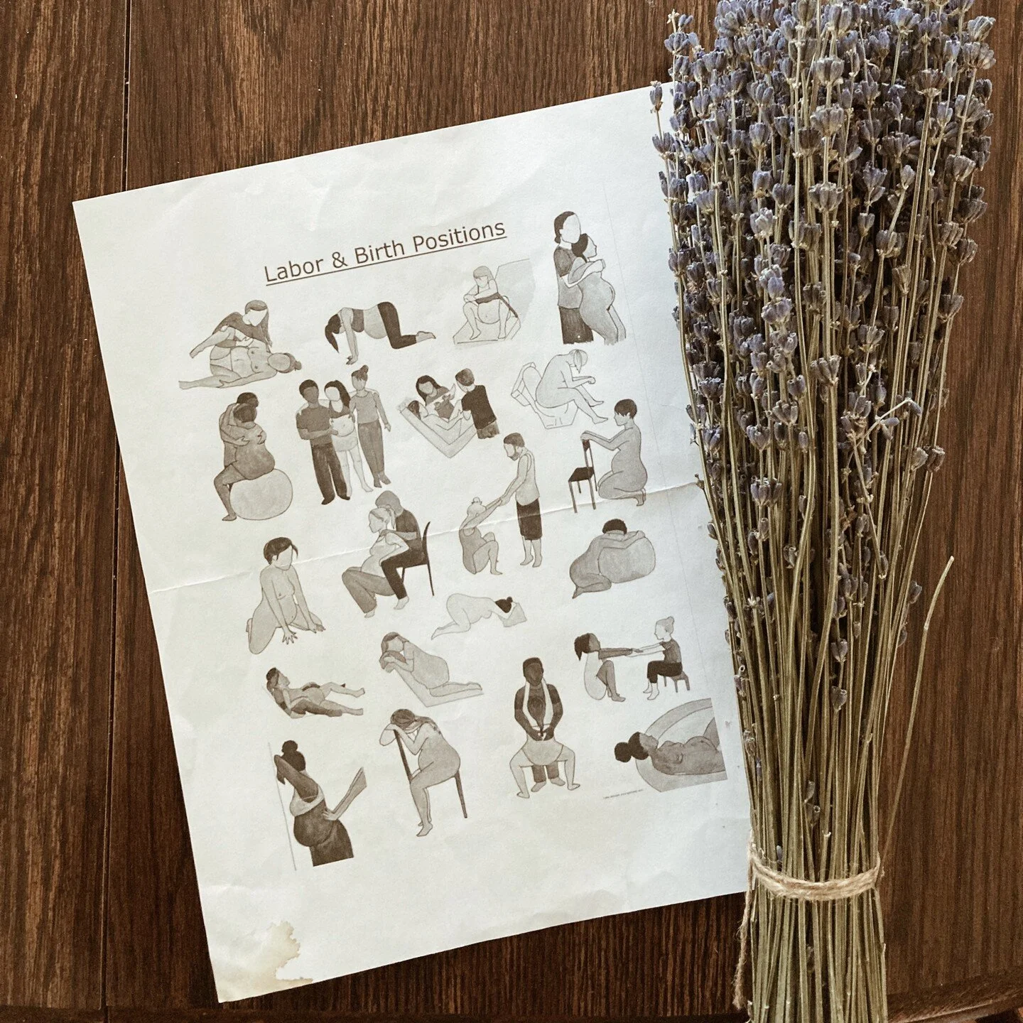 A birth can change in an instant with a change of position. It's good to be moving throughout labor and trying things to ground you, open your pelvis, and keep you comfy!! 

I always like to keep a few pages with me in my birth bag to show mama in la